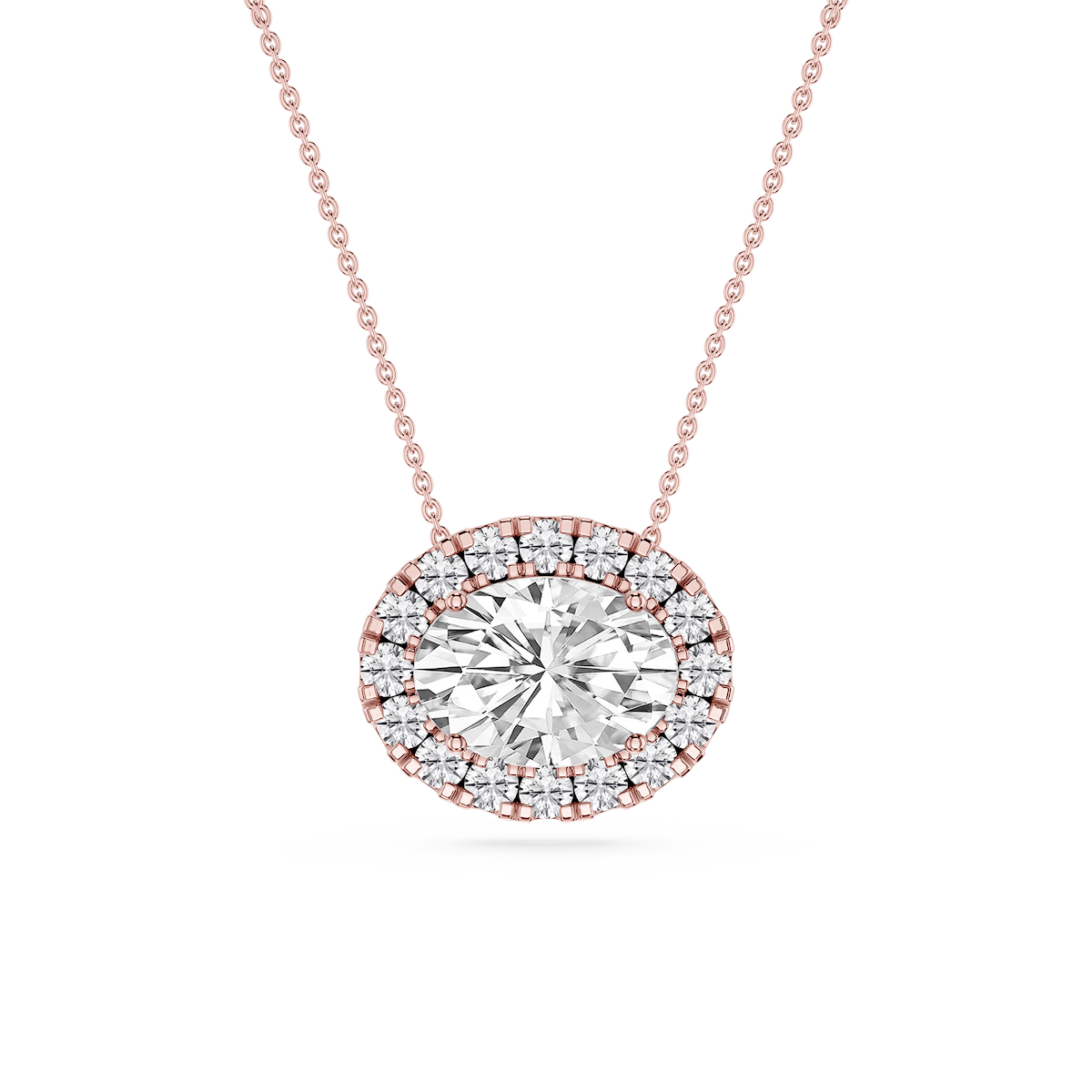 Oval Lab Grown Diamond East West Halo Slide Pendant - 16 to 18 Inches