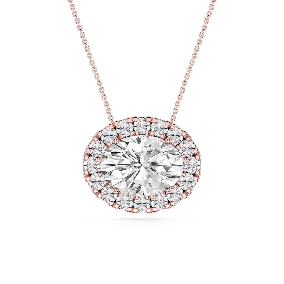 Oval Lab Grown Diamond East West Halo Slide Pendant - 16 to 18 Inches