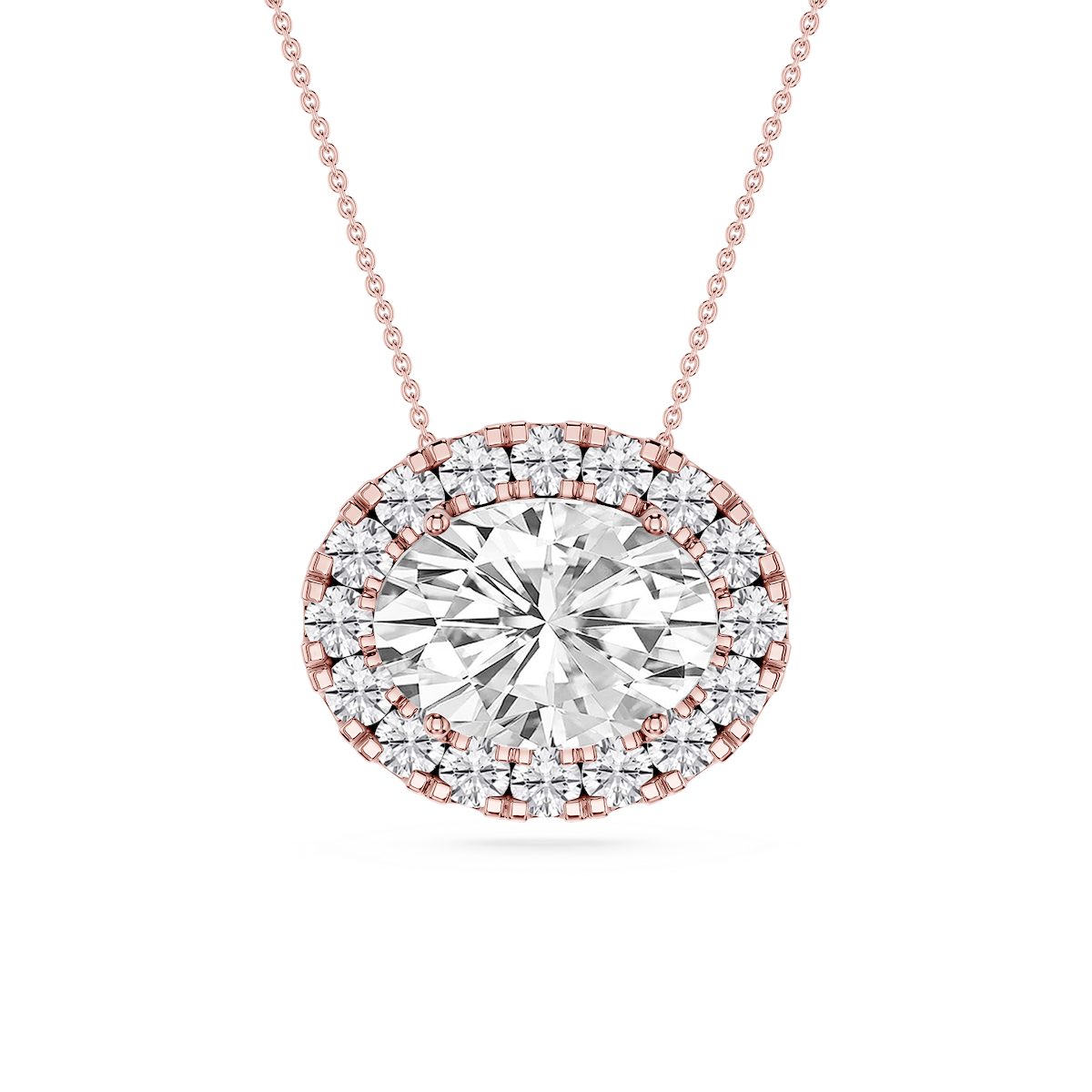 Oval Lab Grown Diamond East West Halo Slide Pendant - 16 to 18 Inches
