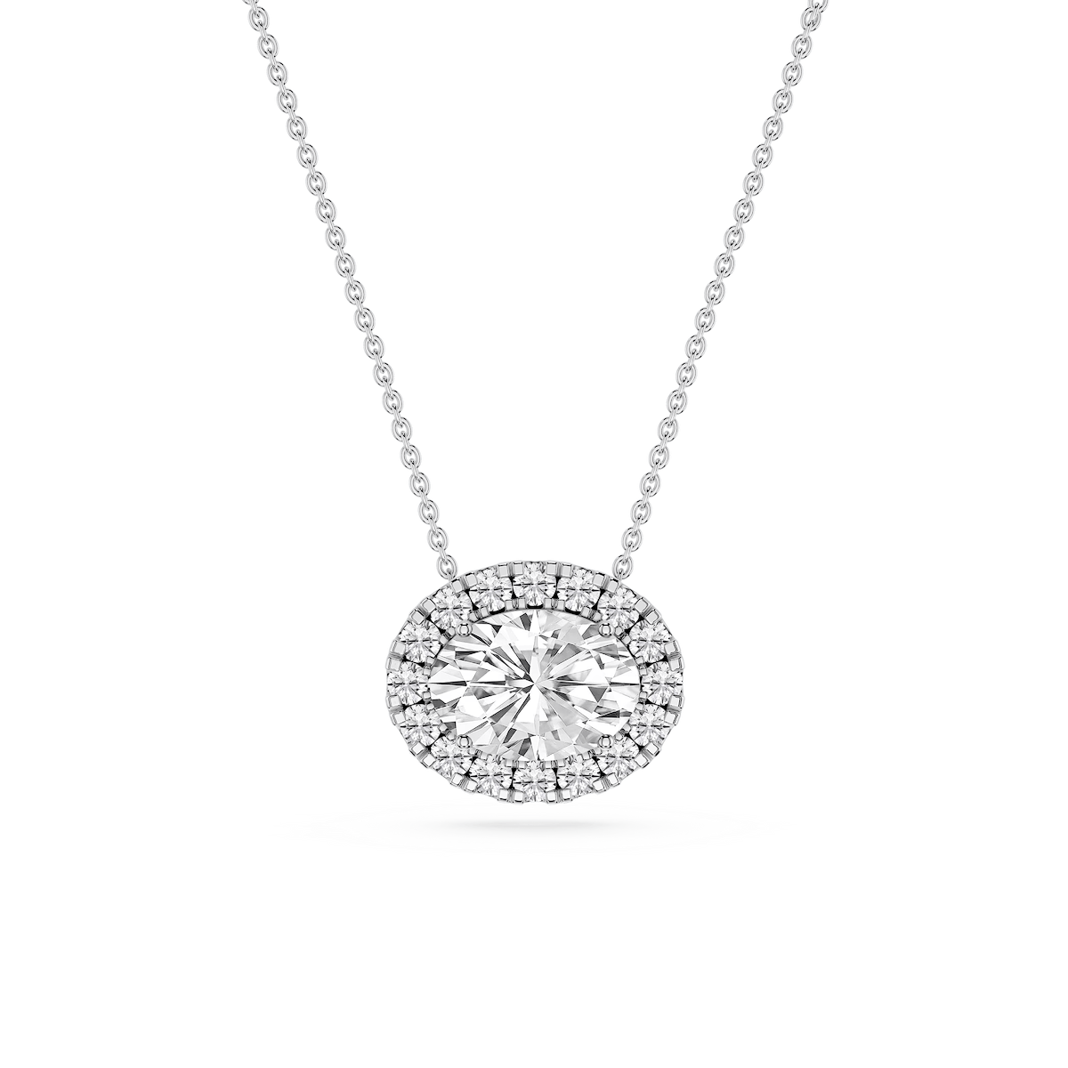 Oval Lab Grown Diamond East West Halo Slide Pendant - 16 to 18 Inches