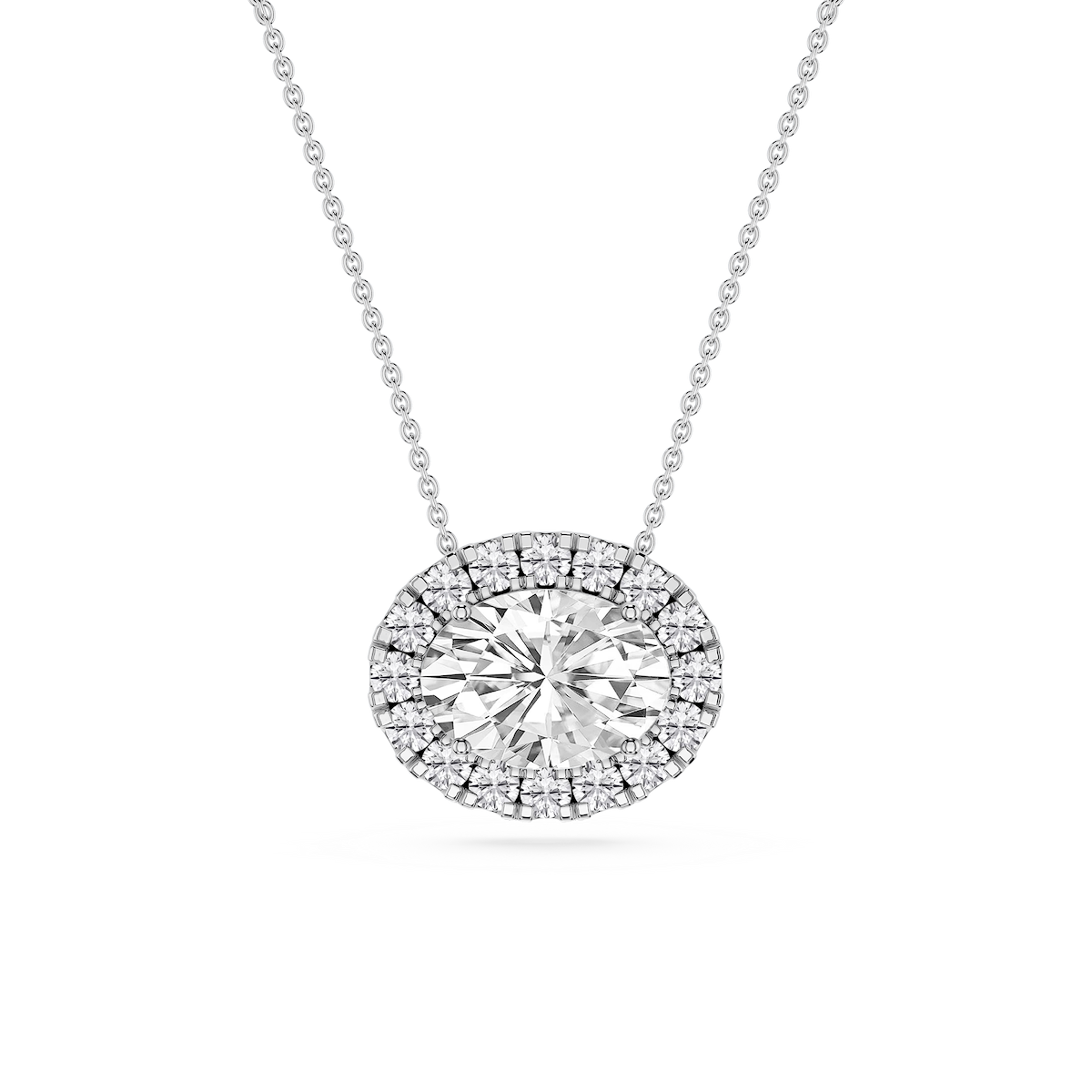 Oval Lab Grown Diamond East West Halo Slide Pendant - 16 to 18 Inches