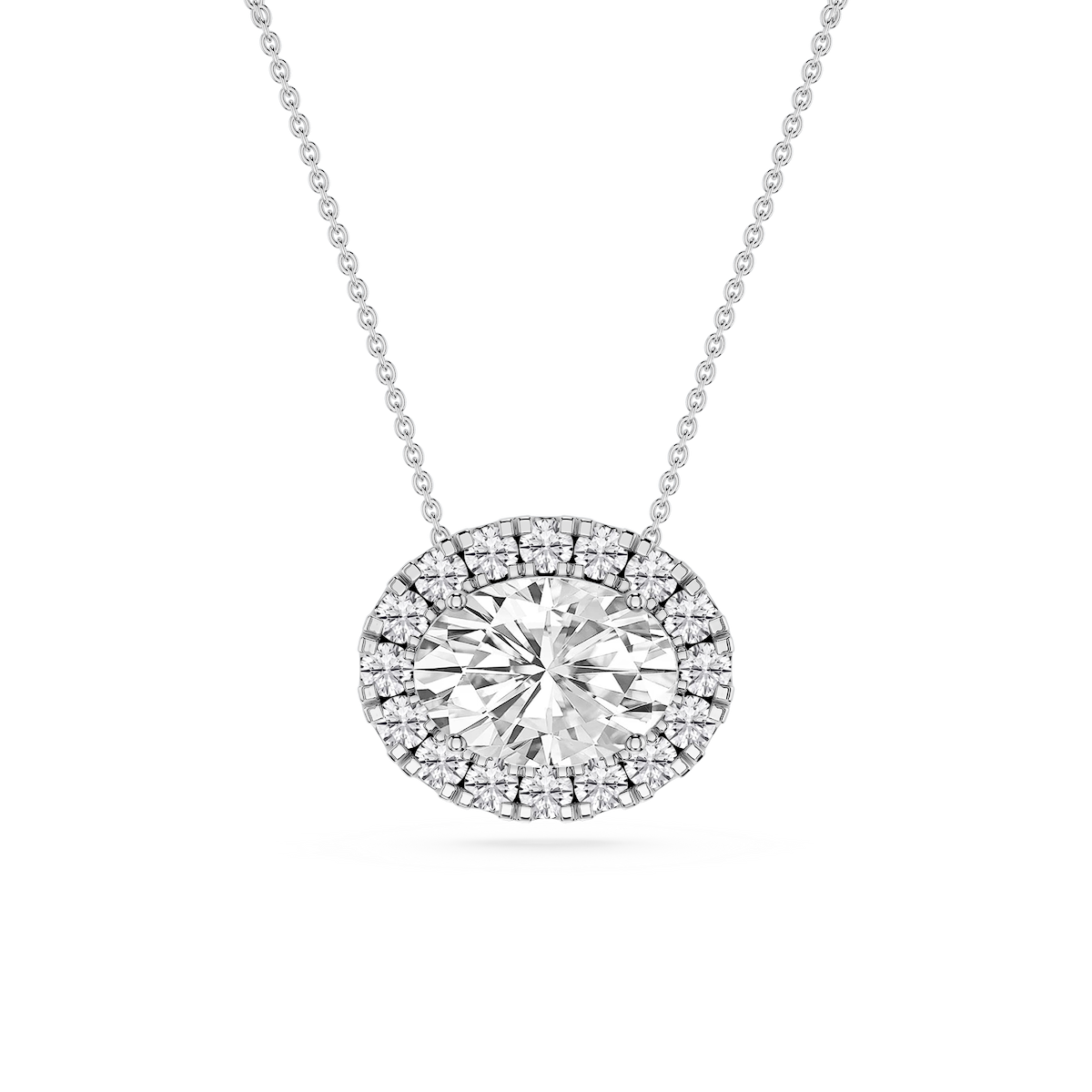 Oval Lab Grown Diamond East West Halo Slide Pendant - 16 to 18 Inches
