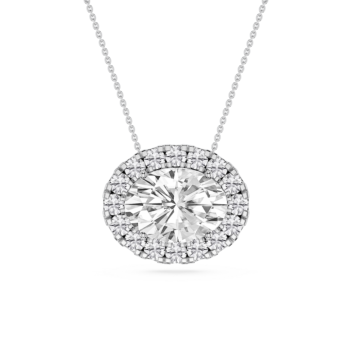 Oval Lab Grown Diamond East West Halo Slide Pendant - 16 to 18 Inches