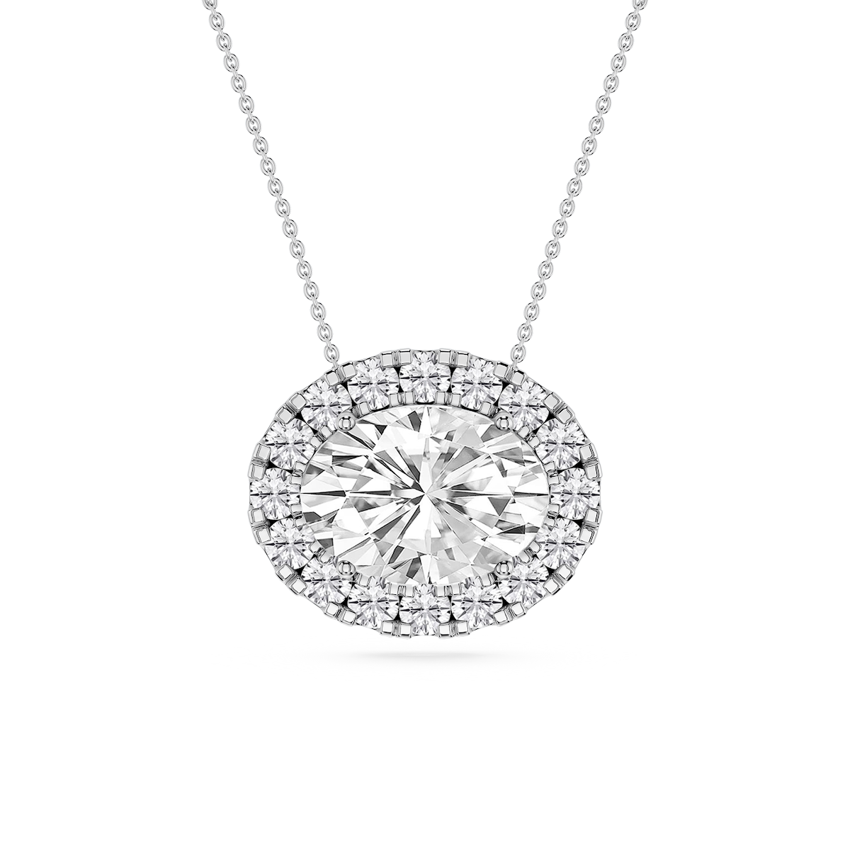 Oval Lab Grown Diamond East West Halo Slide Pendant - 16 to 18 Inches