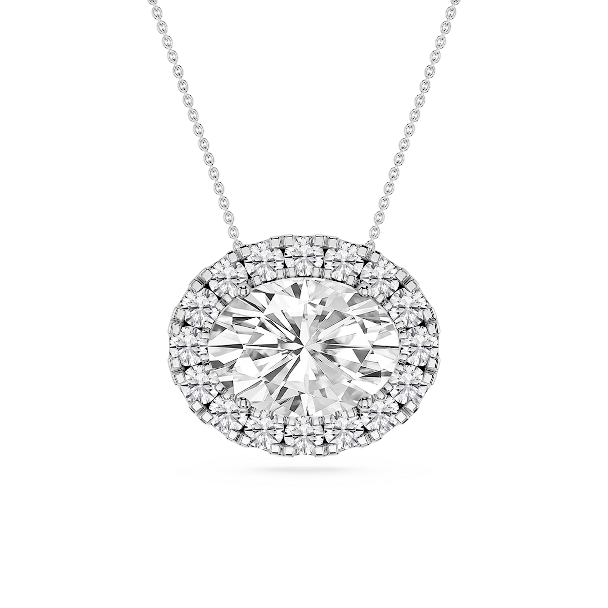 Oval Lab Grown Diamond East West Halo Slide Pendant - 16 to 18 Inches
