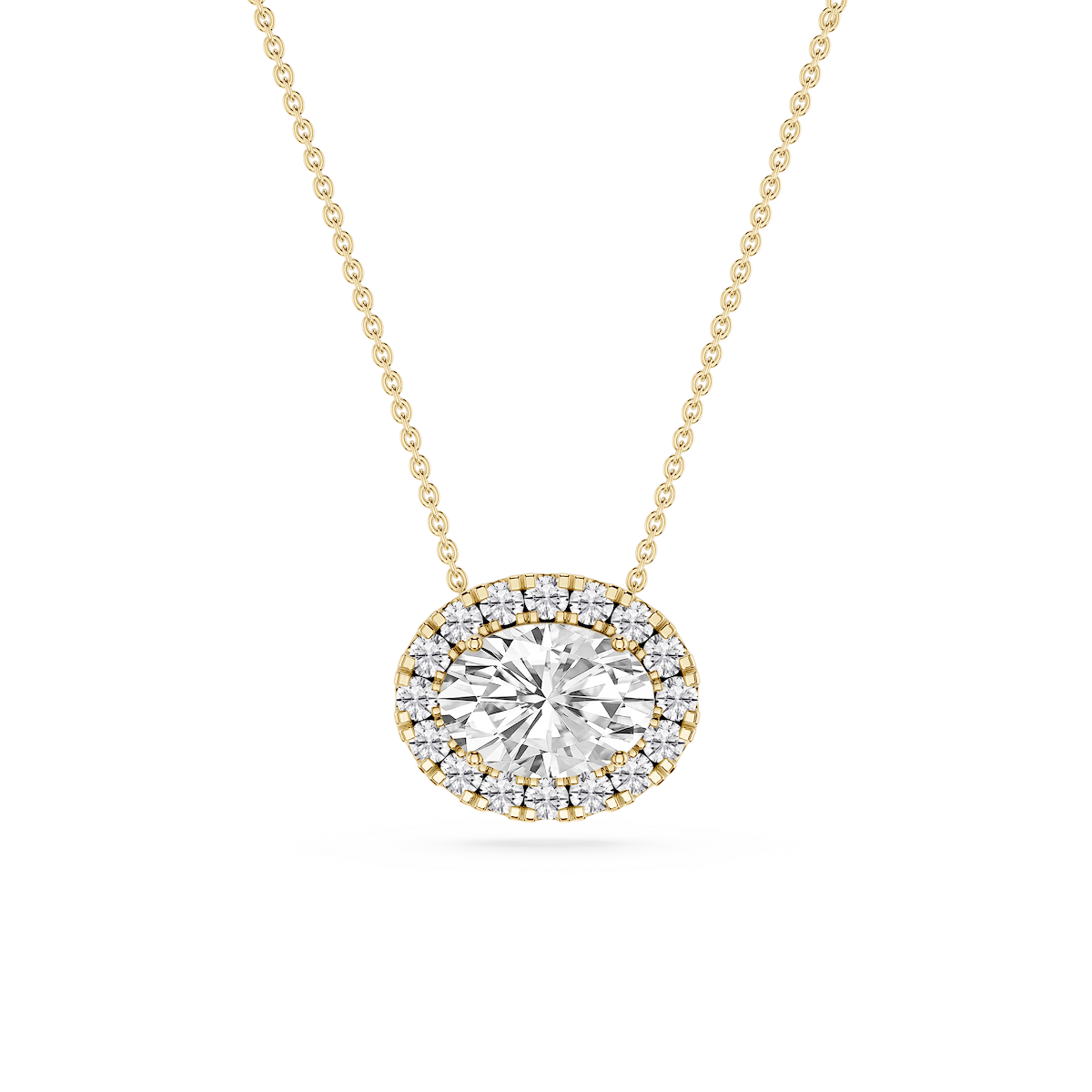 Oval Lab Grown Diamond East West Halo Slide Pendant - 16 to 18 Inches