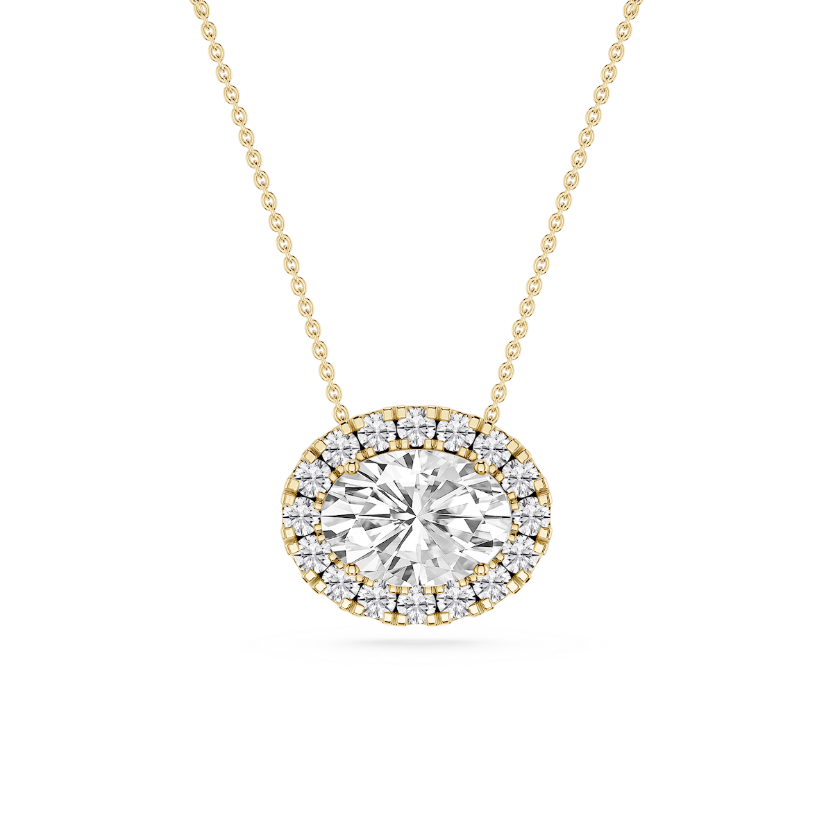 Oval Lab Grown Diamond East West Halo Slide Pendant - 16 to 18 Inches