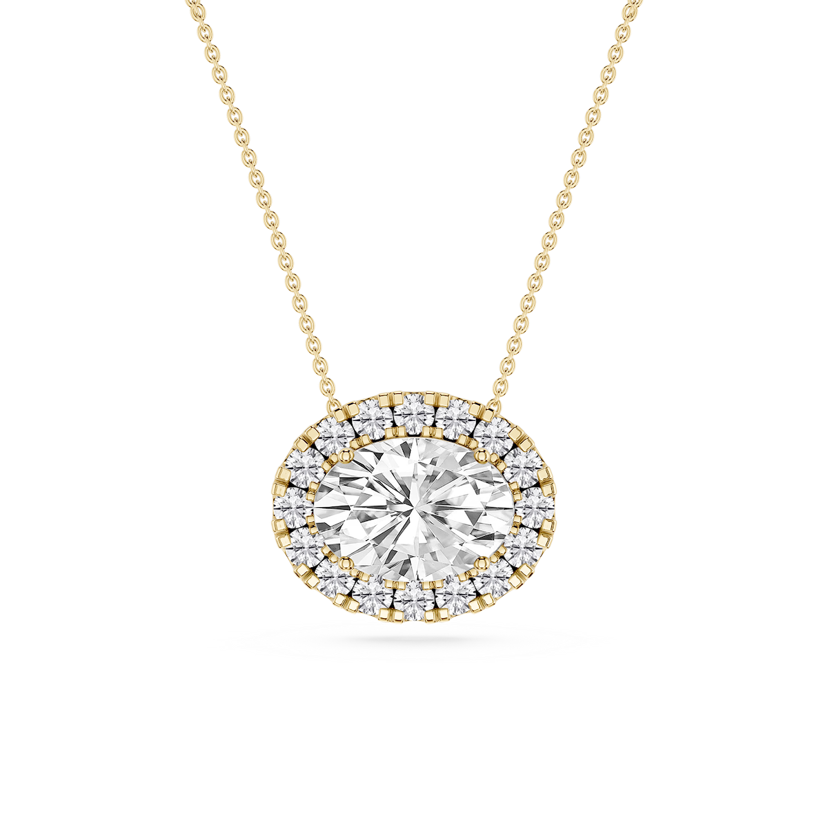 Oval Lab Grown Diamond East West Halo Slide Pendant - 16 to 18 Inches