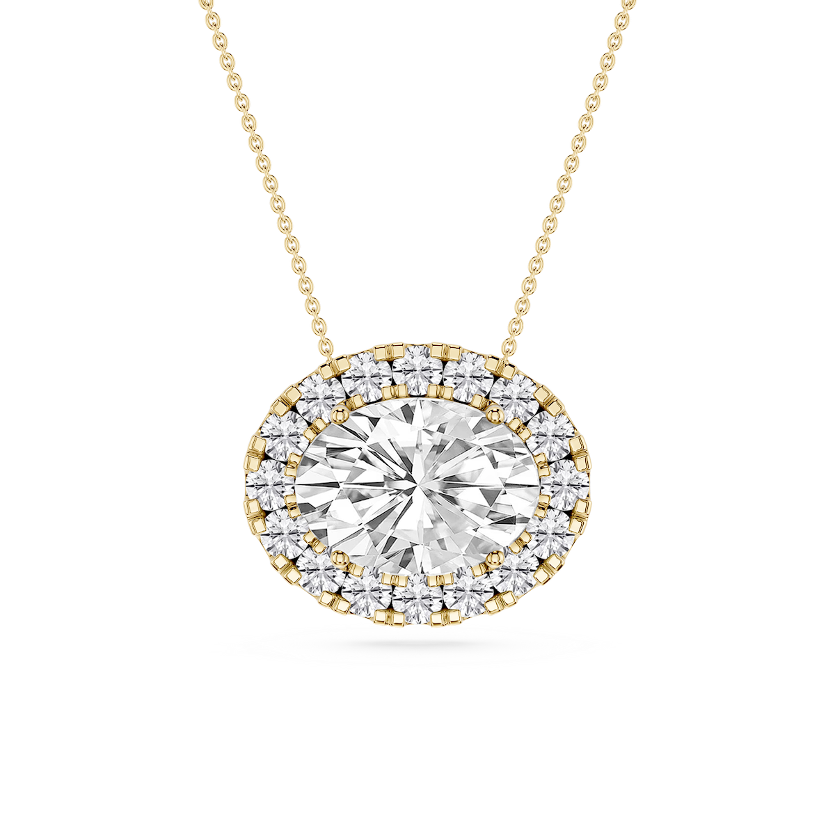 Oval Lab Grown Diamond East West Halo Slide Pendant - 16 to 18 Inches