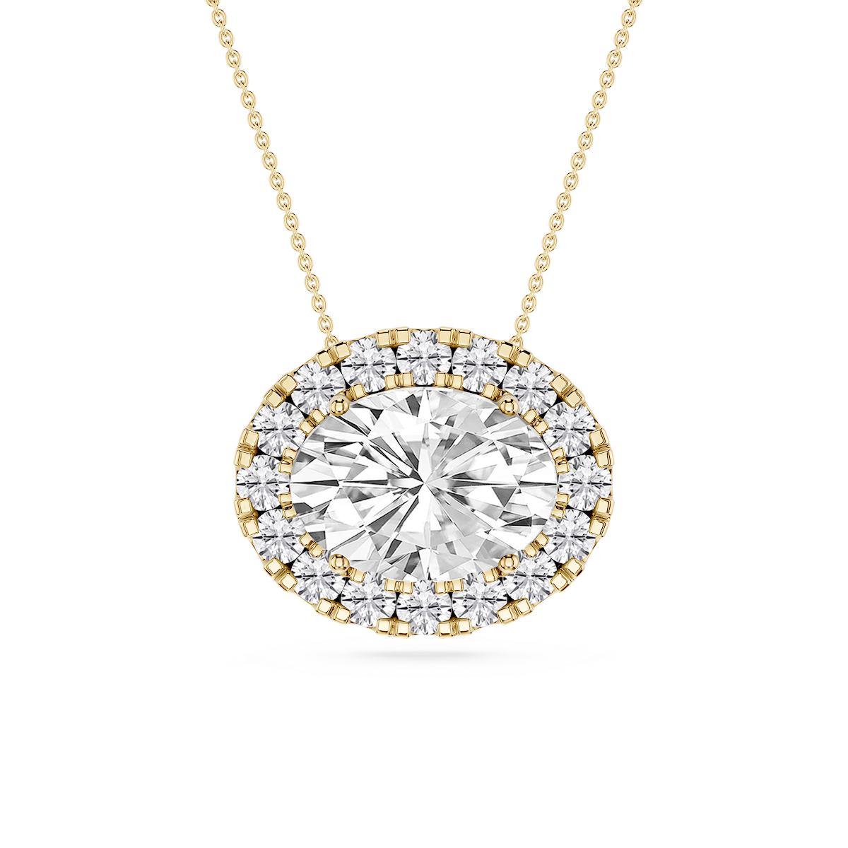 Oval Lab Grown Diamond East West Halo Slide Pendant - 16 to 18 Inches