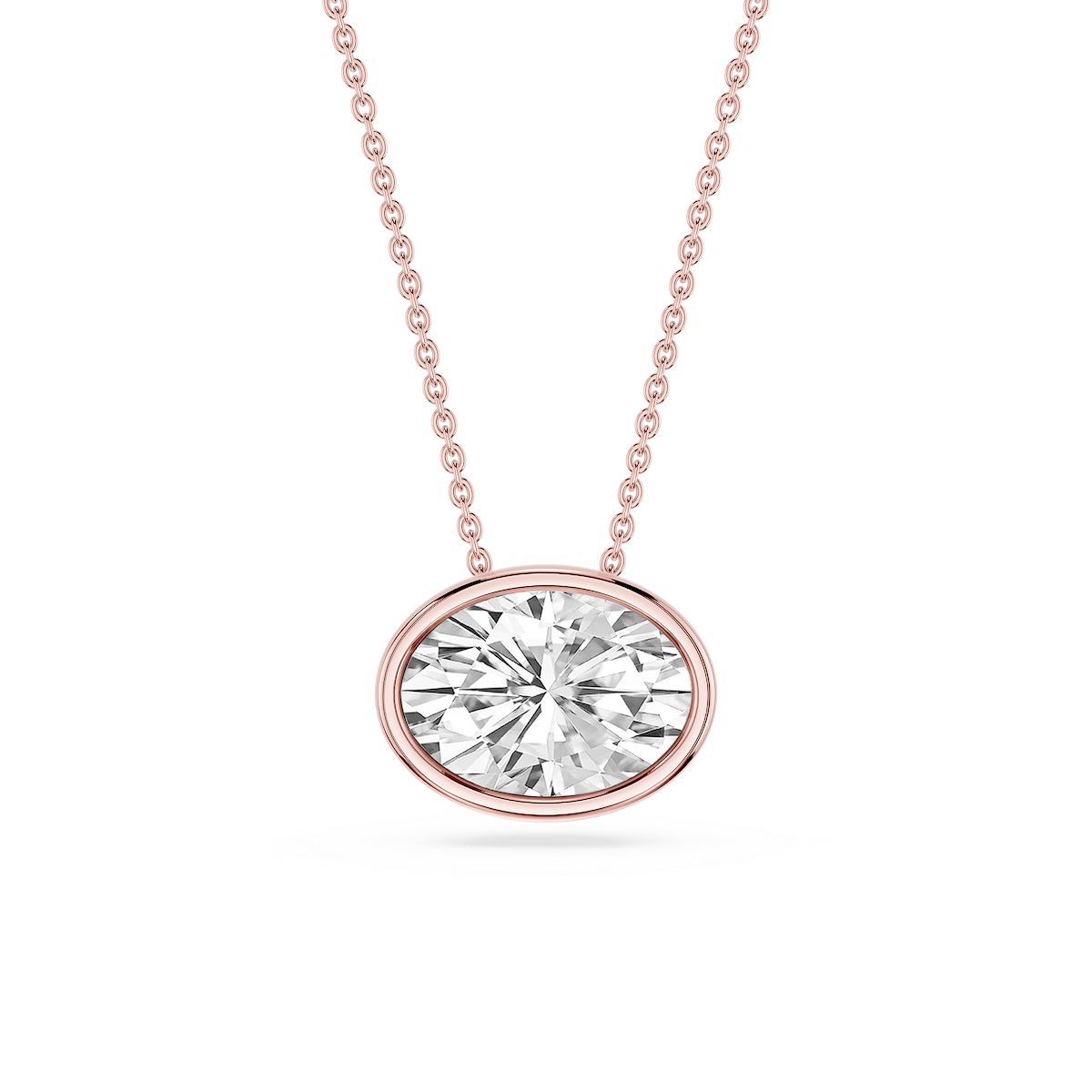 Oval Lab Grown Diamond East West Solitaire Slide Pendant - 18 Inches