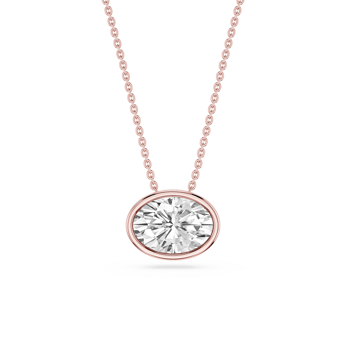 Oval Lab Grown Diamond East West Solitaire Slide Pendant - 18 Inches