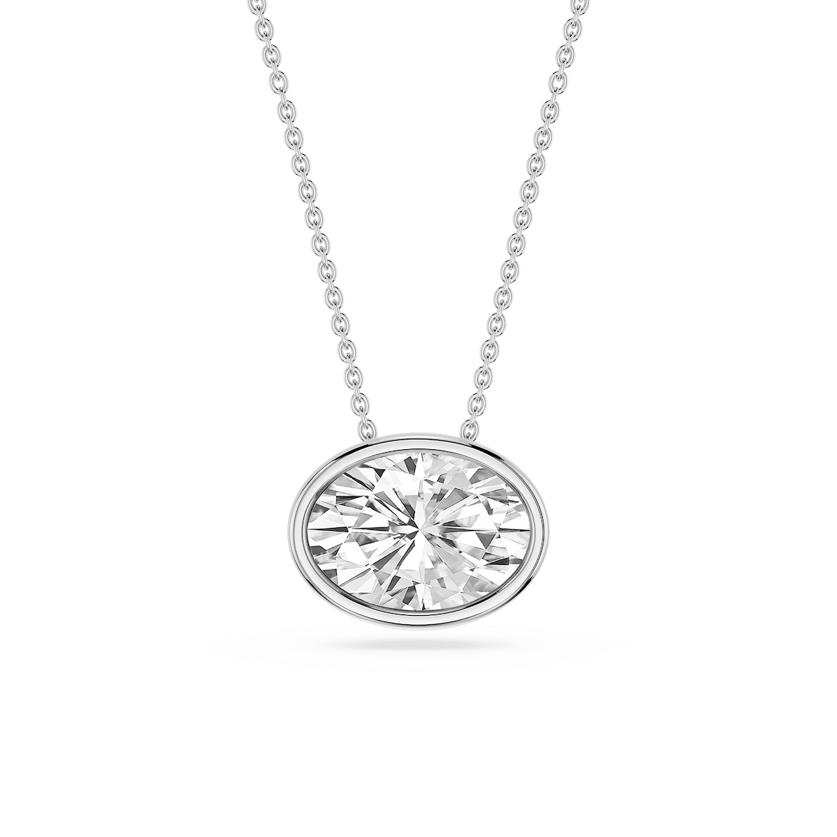 Oval Lab Grown Diamond East West Solitaire Slide Pendant - 18 Inches