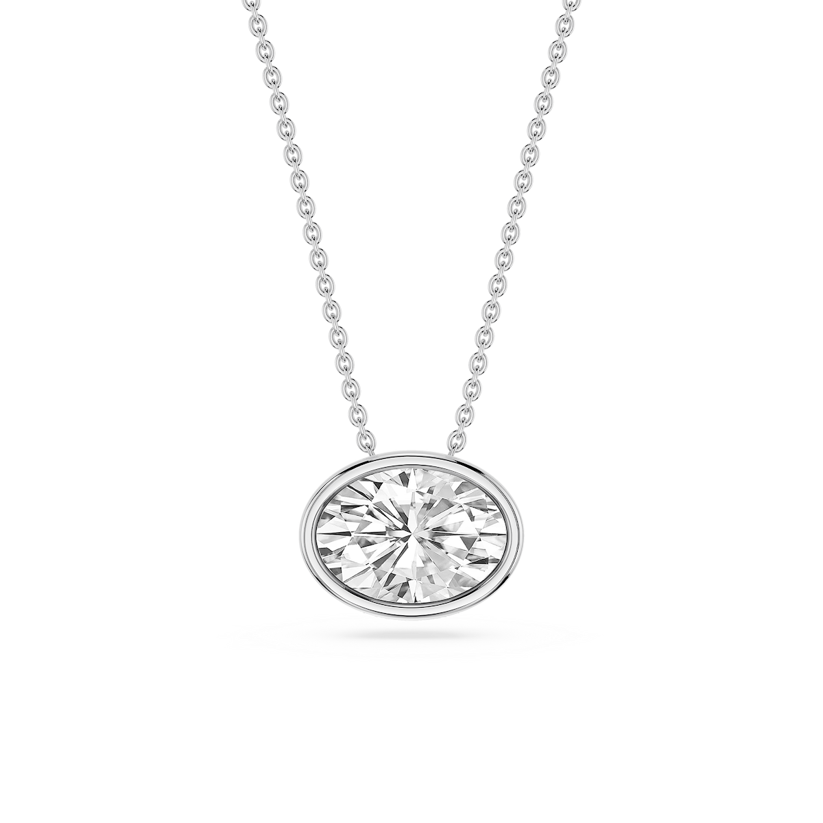 Oval Lab Grown Diamond East West Solitaire Slide Pendant - 18 Inches