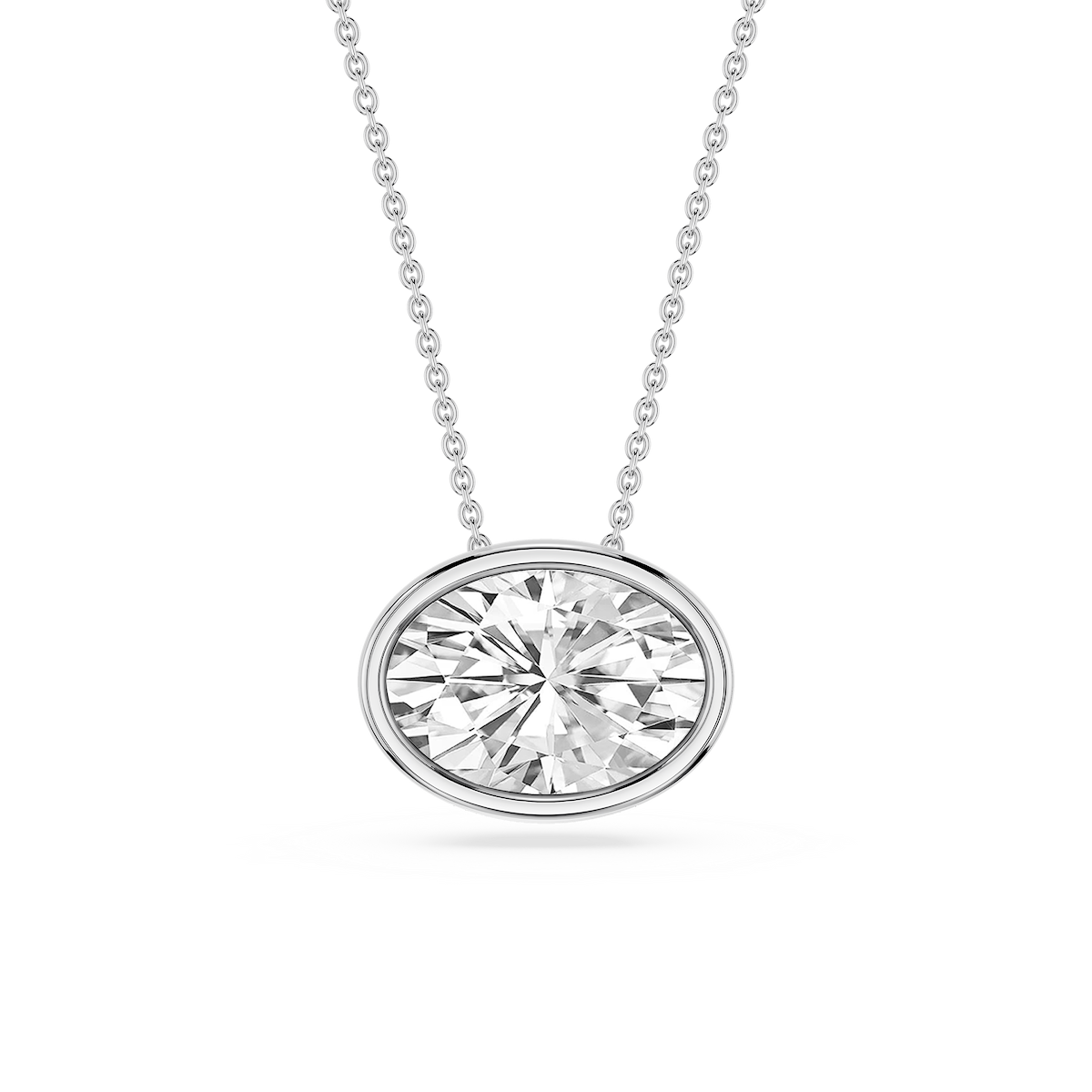 Oval Lab Grown Diamond East West Solitaire Slide Pendant - 18 Inches