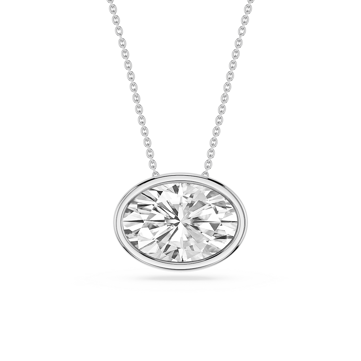 Oval Lab Grown Diamond East West Solitaire Slide Pendant - 18 Inches