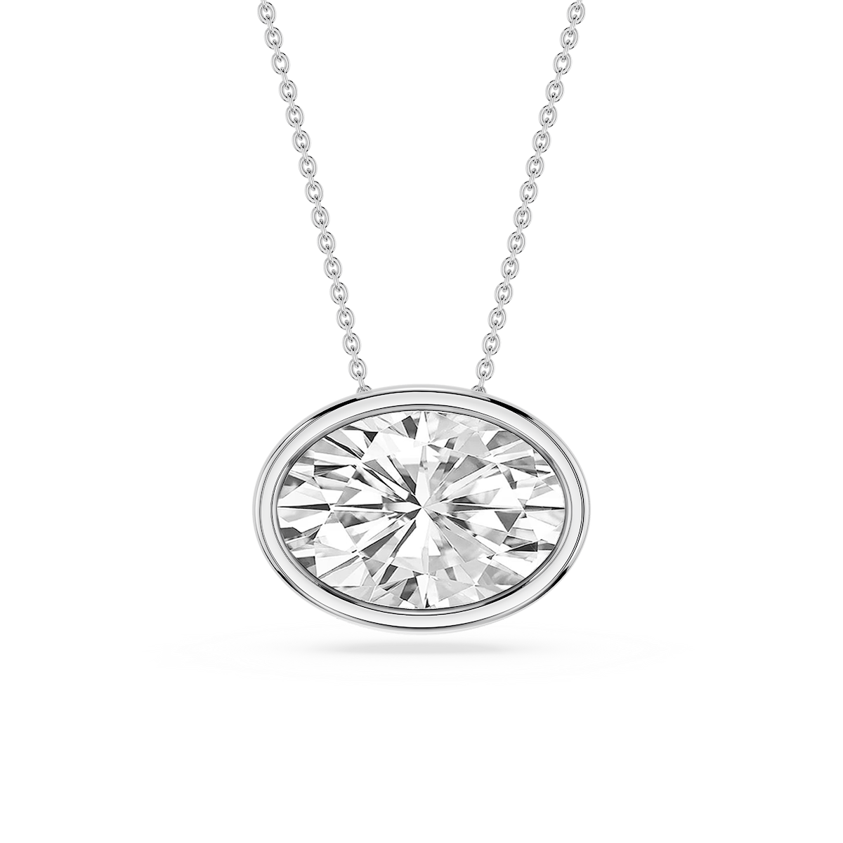 Oval Lab Grown Diamond East West Solitaire Slide Pendant - 18 Inches