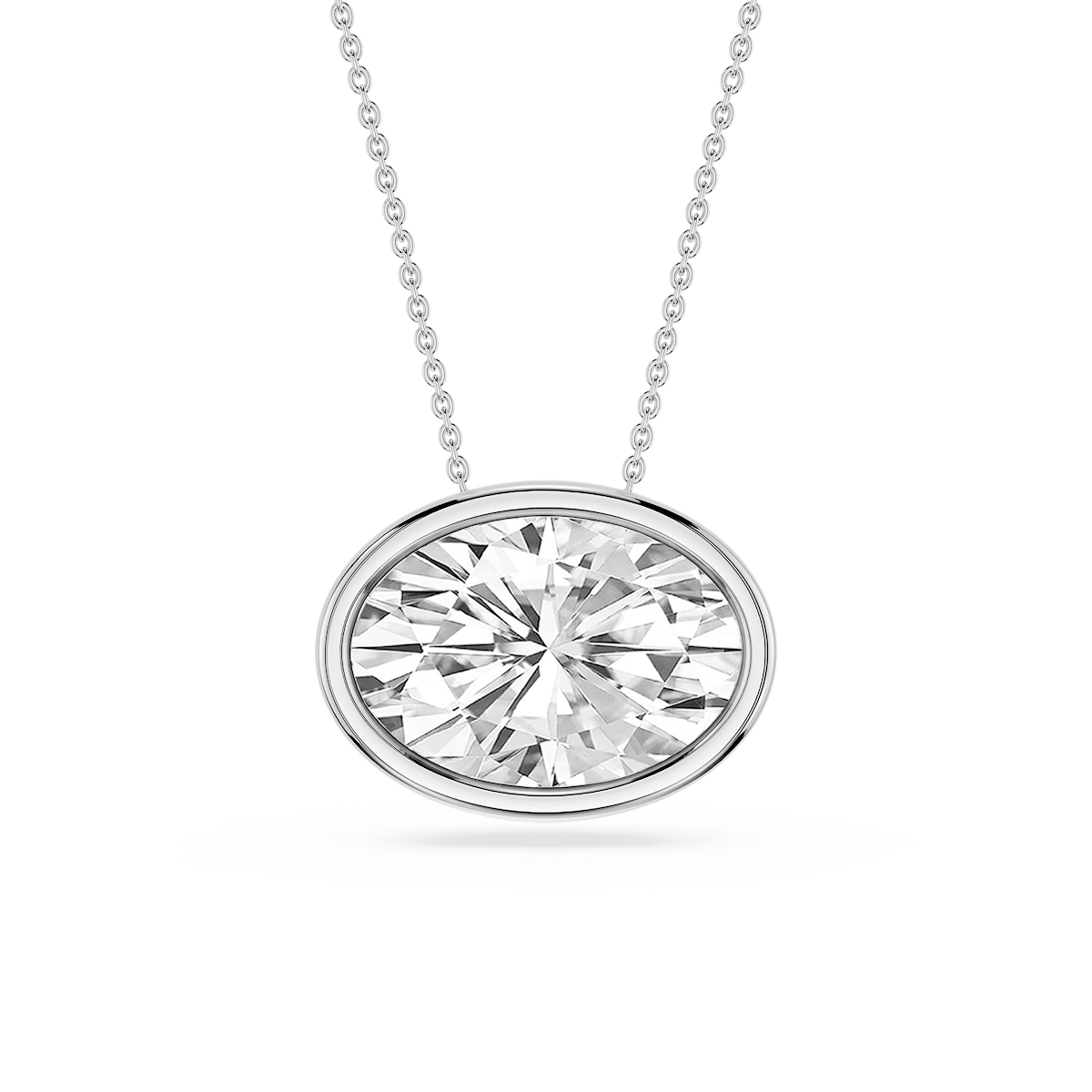 Oval Lab Grown Diamond East West Solitaire Slide Pendant - 18 Inches