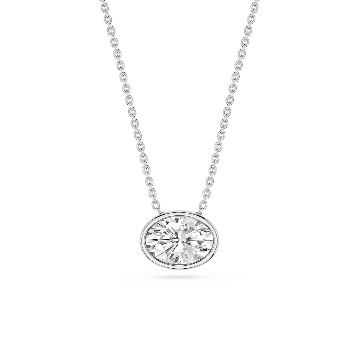 Oval Lab Grown Diamond East West Solitaire Slide Pendant - 18 Inches