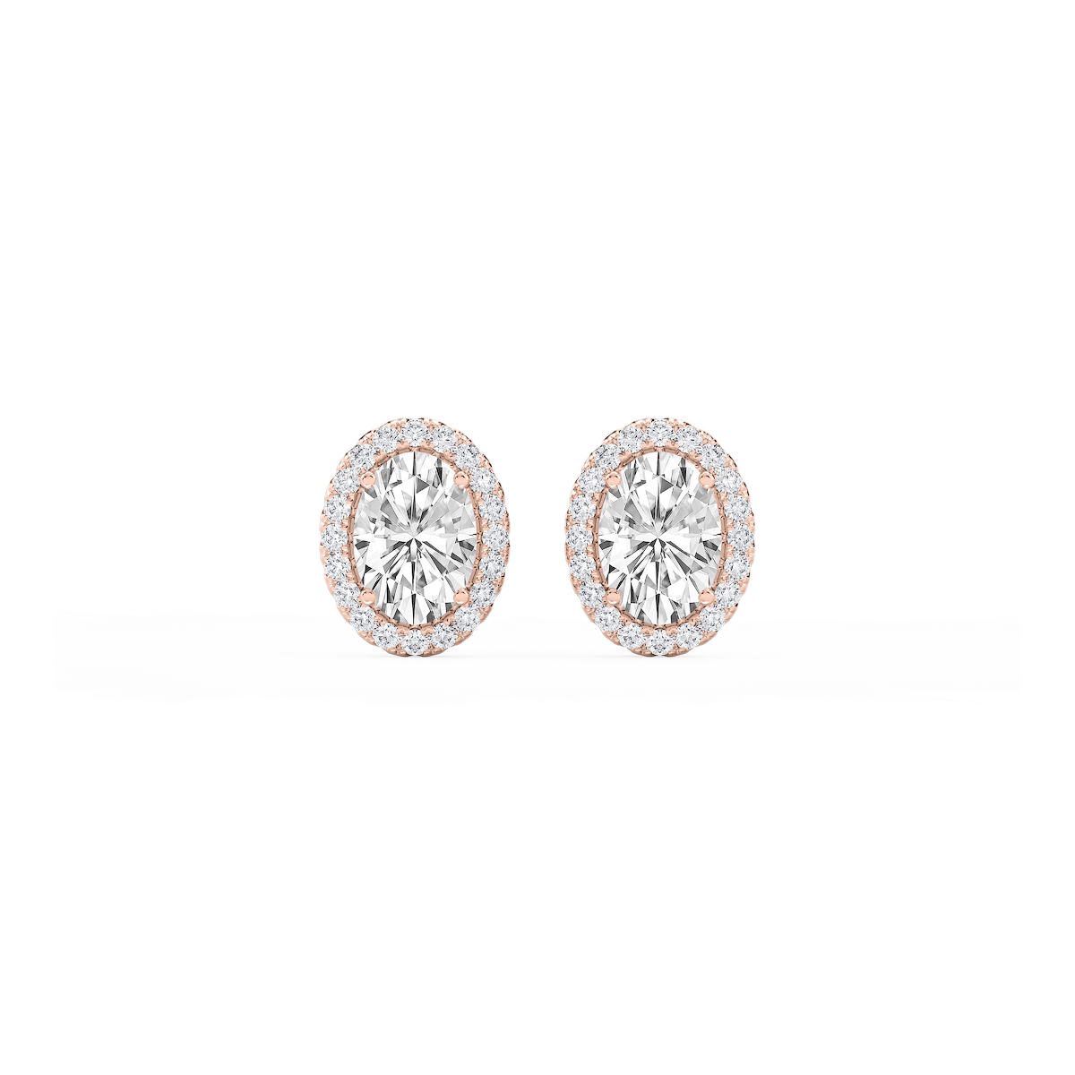 Oval Lab Grown Diamond Four Prong Basket Halo Stud Earrings