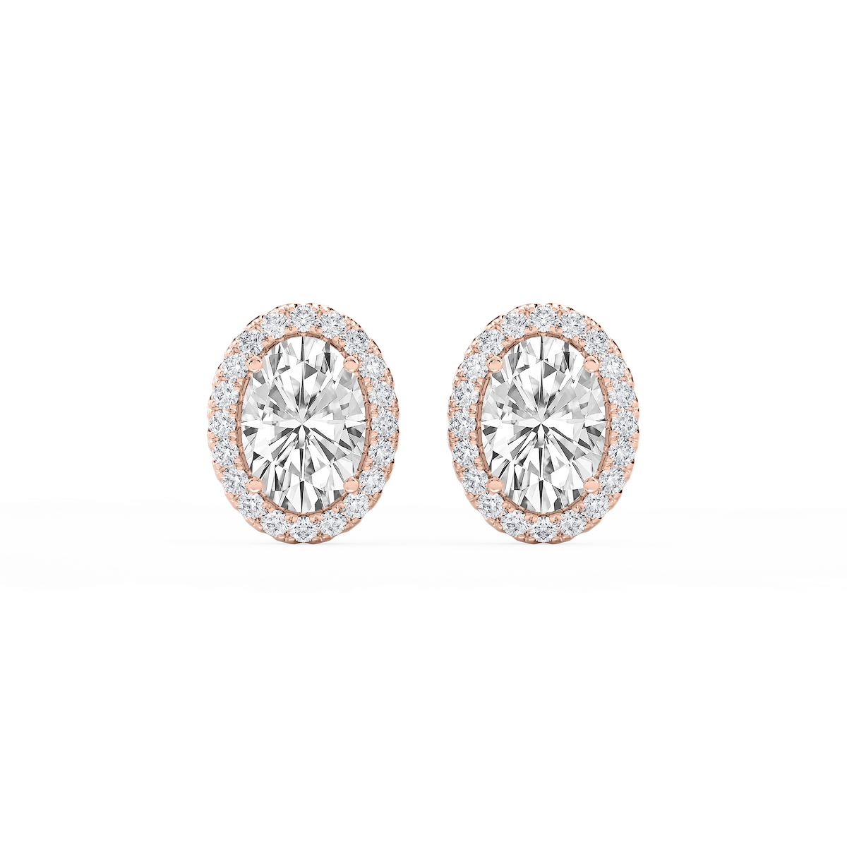 Oval Lab Grown Diamond Four Prong Basket Halo Stud Earrings