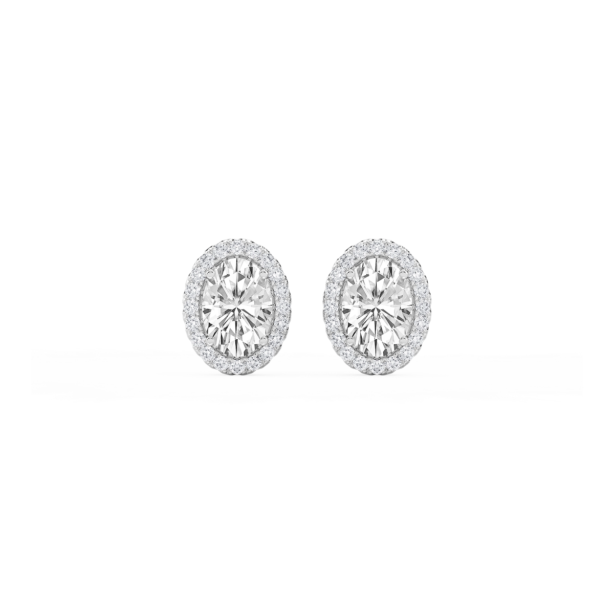 Oval Lab Grown Diamond Four Prong Basket Halo Stud Earrings
