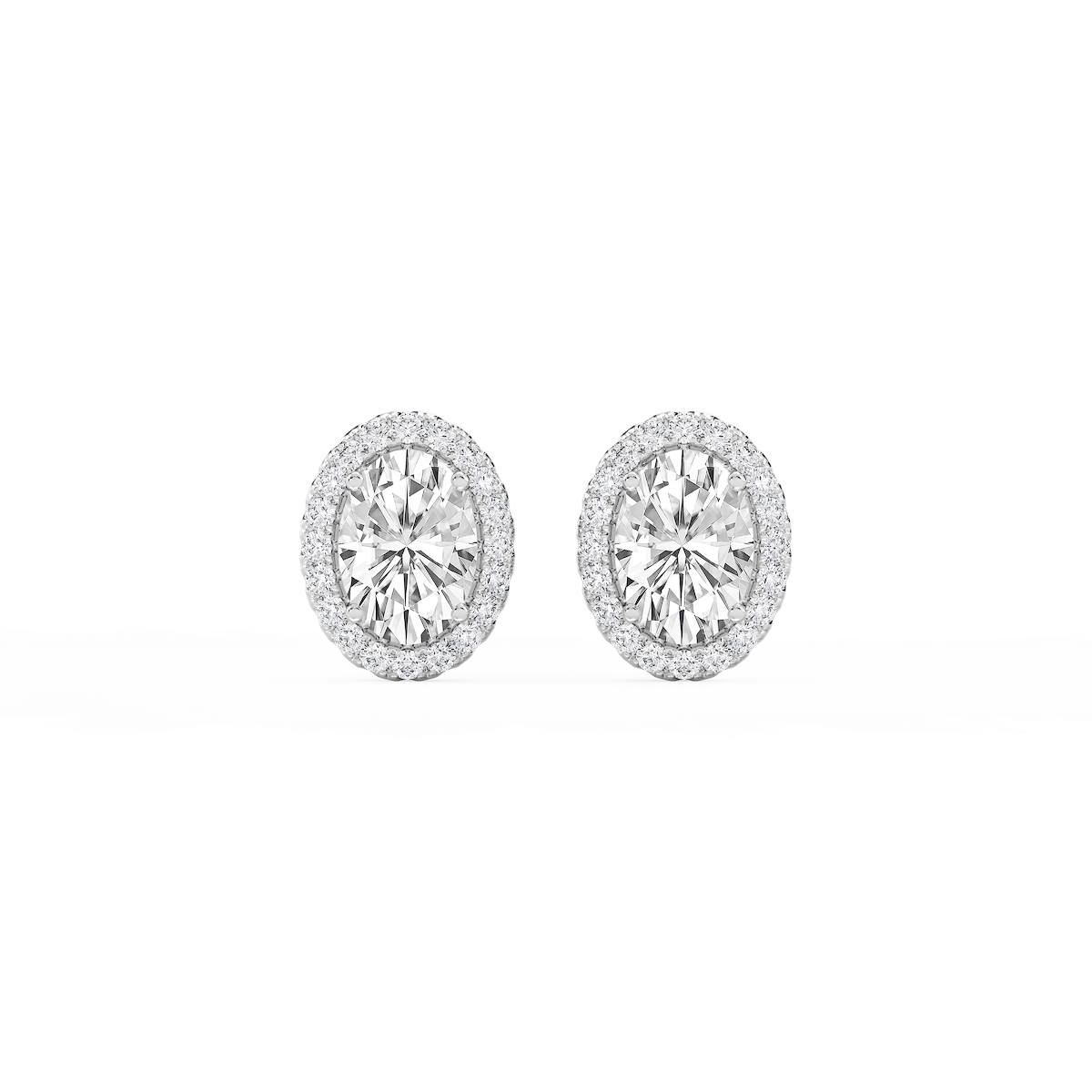 Oval Lab Grown Diamond Four Prong Basket Halo Stud Earrings