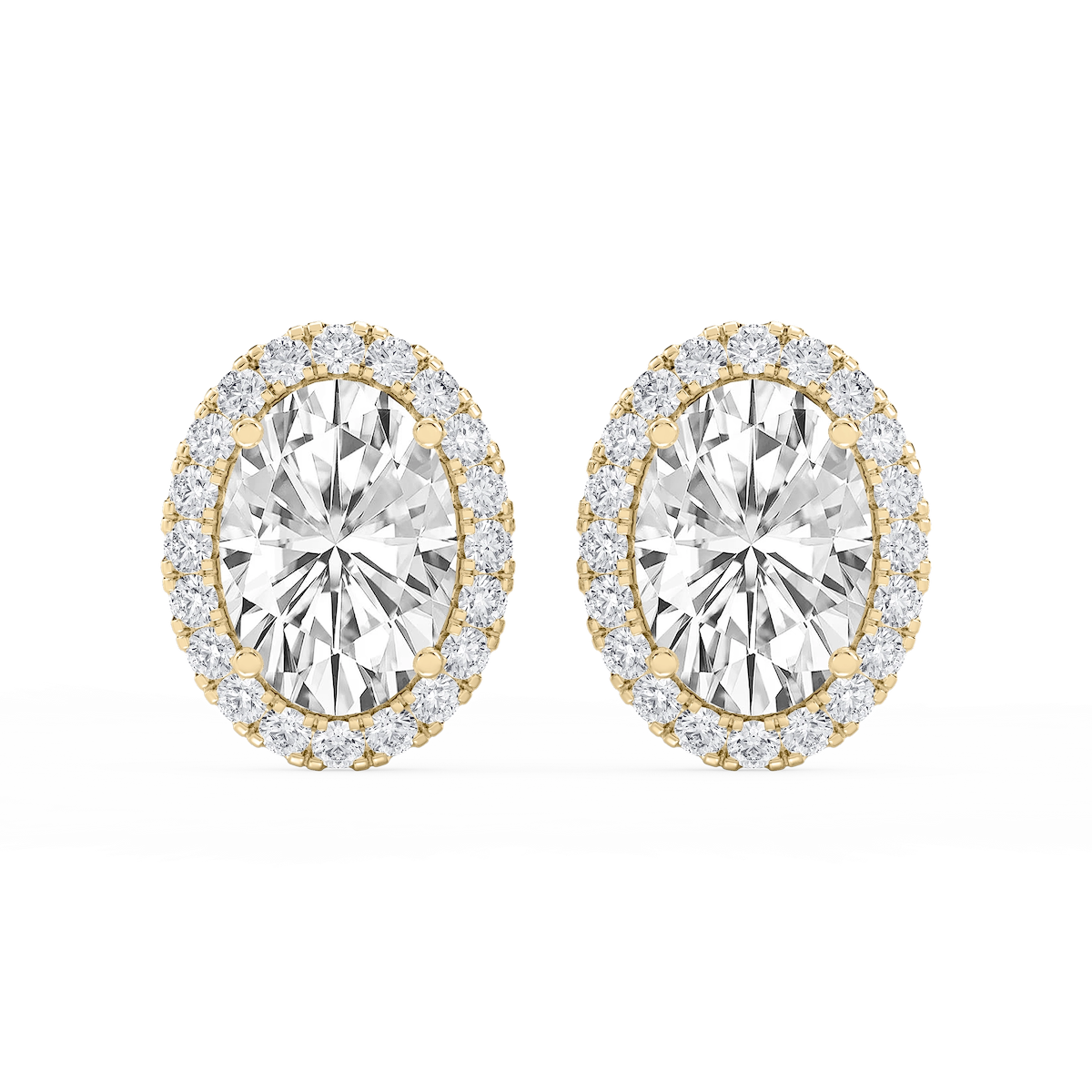 Oval Lab Grown Diamond Four Prong Basket Halo Stud Earrings