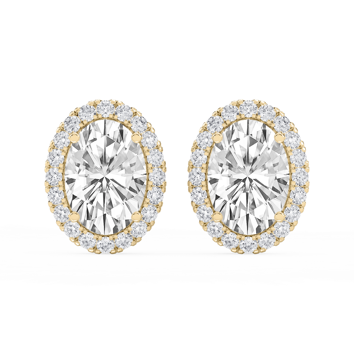 Oval Lab Grown Diamond Four Prong Basket Halo Stud Earrings
