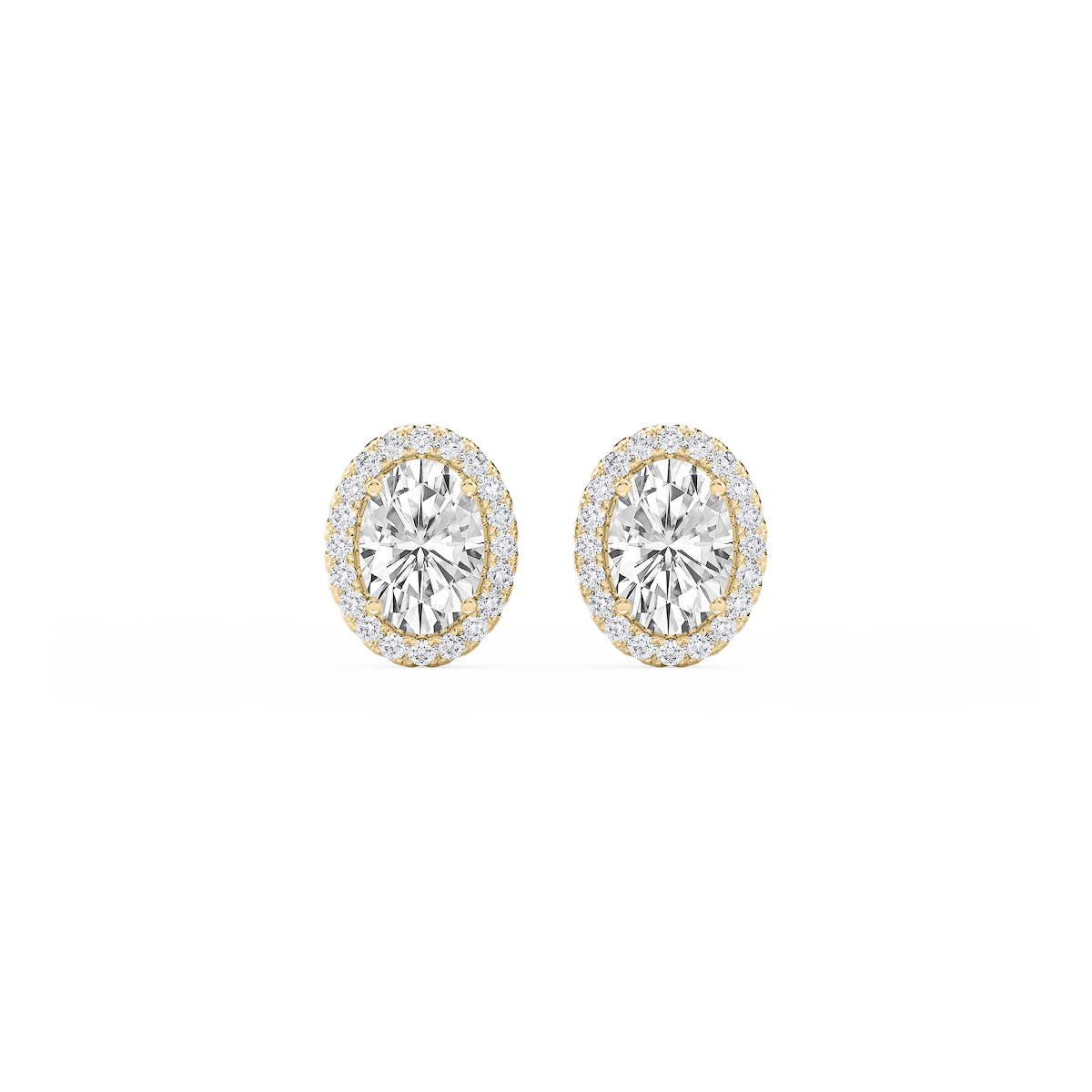 Oval Lab Grown Diamond Four Prong Basket Halo Stud Earrings