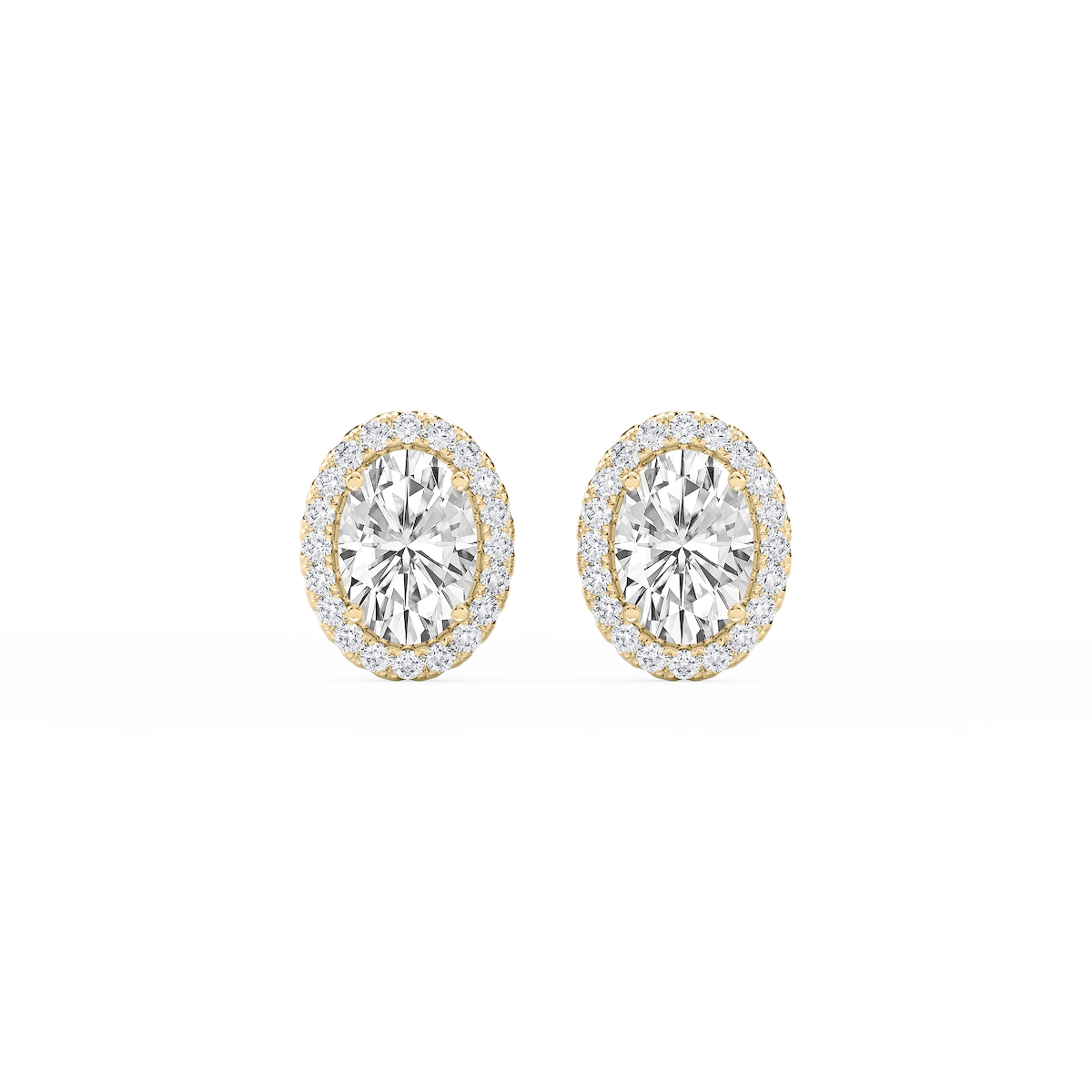 Oval Lab Grown Diamond Four Prong Basket Halo Stud Earrings
