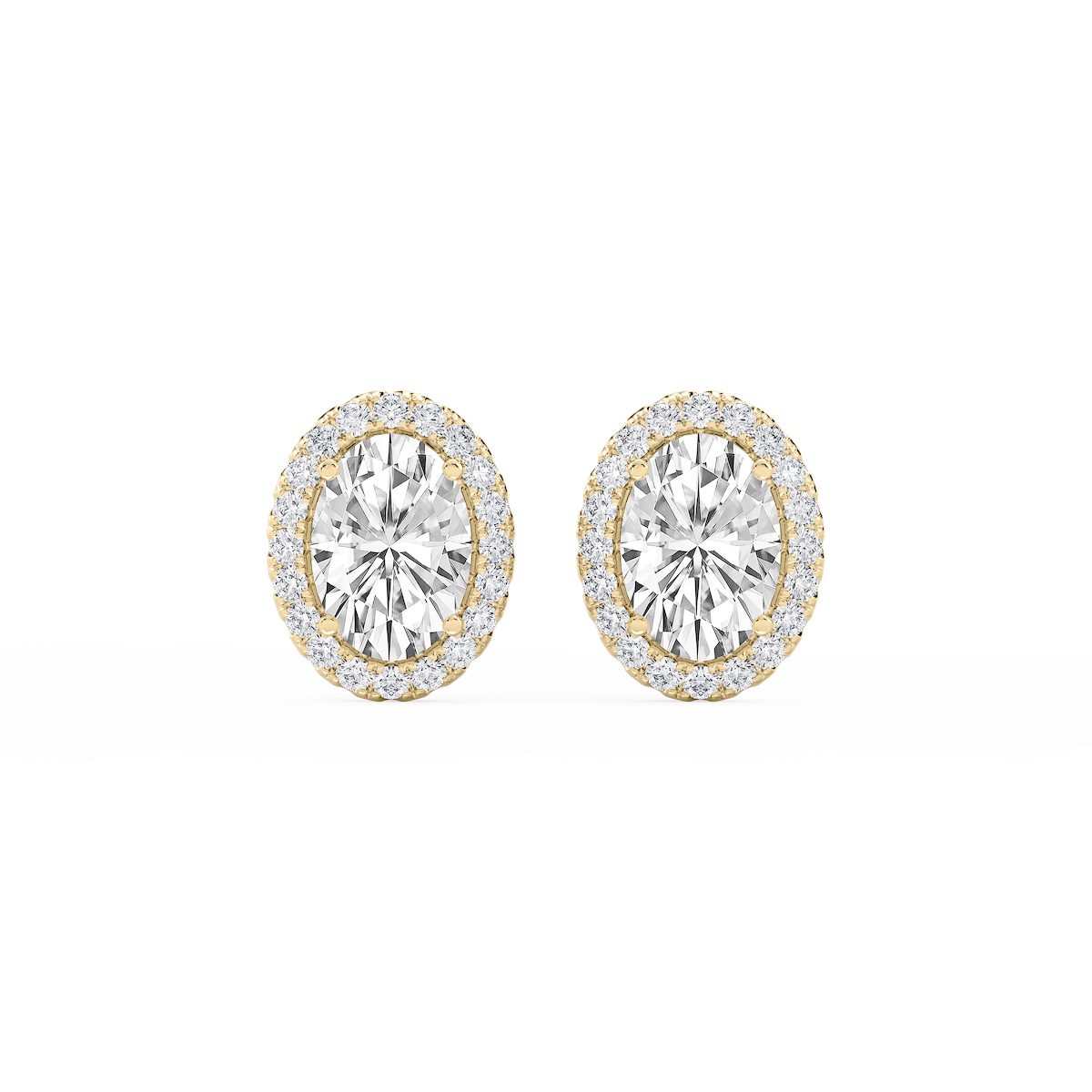 Oval Lab Grown Diamond Four Prong Basket Halo Stud Earrings