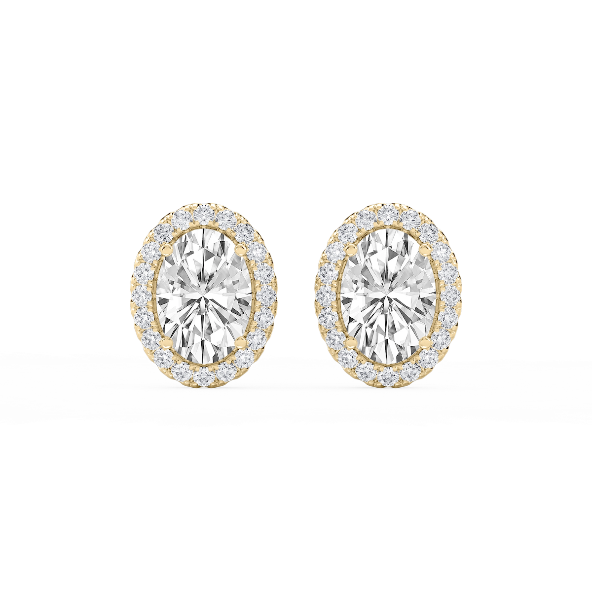 Oval Lab Grown Diamond Four Prong Basket Halo Stud Earrings