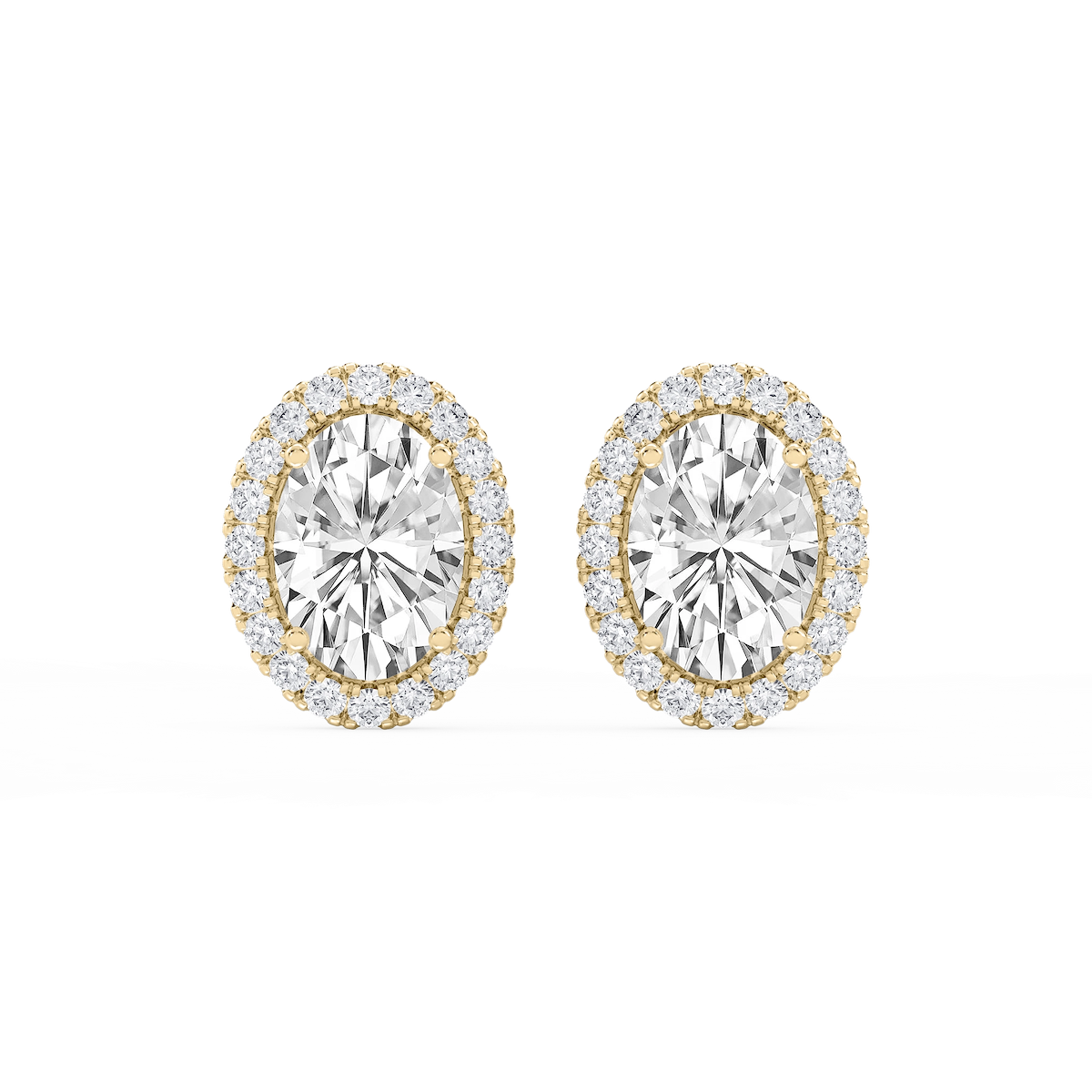 Oval Lab Grown Diamond Four Prong Basket Halo Stud Earrings