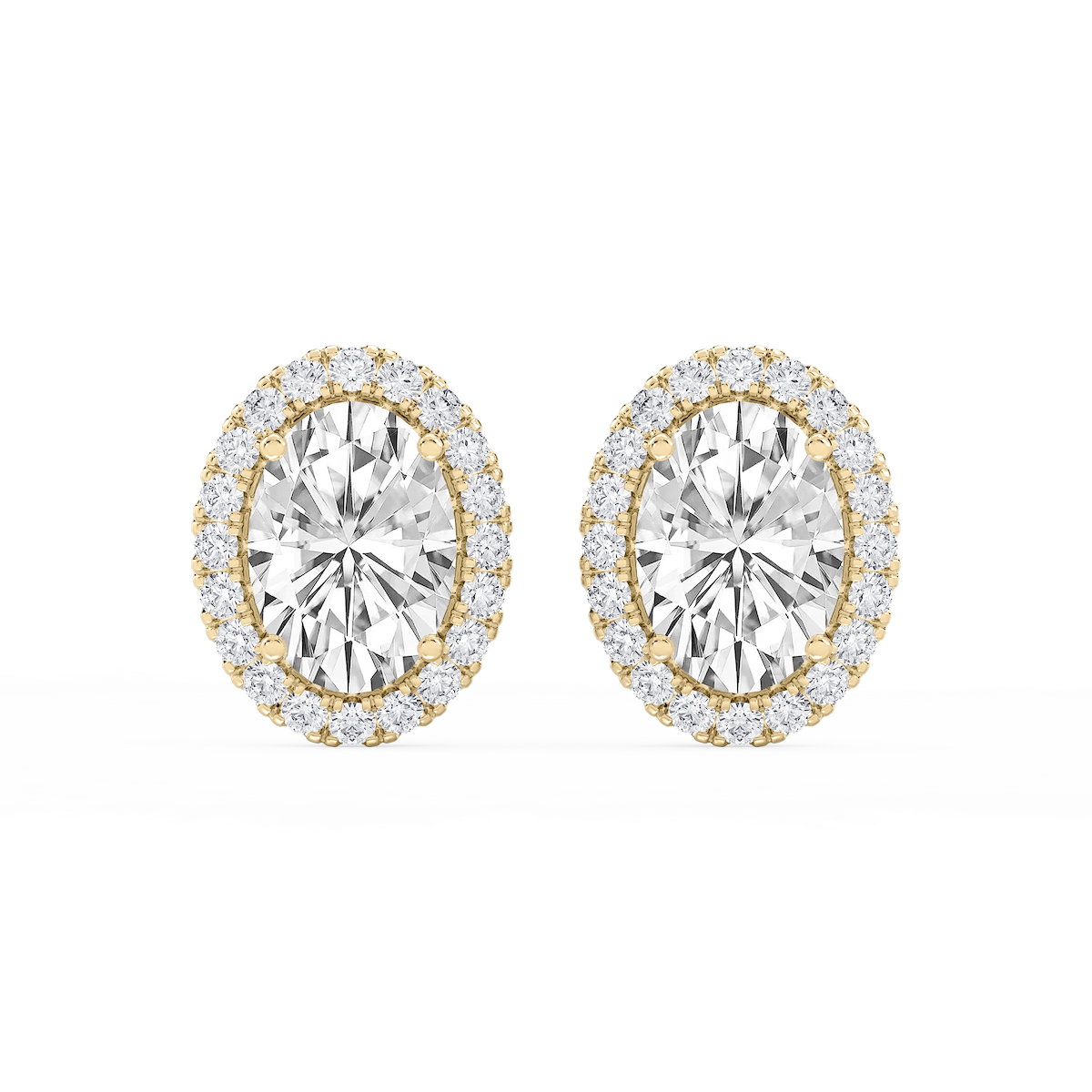 Oval Lab Grown Diamond Four Prong Basket Halo Stud Earrings
