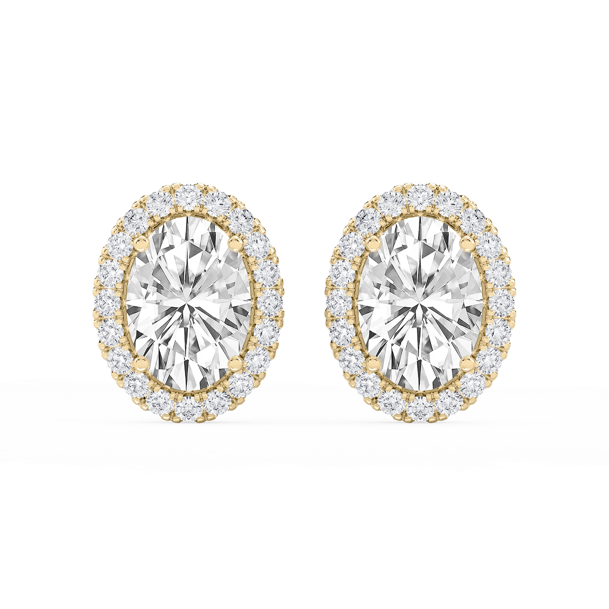 Oval Lab Grown Diamond Four Prong Basket Halo Stud Earrings