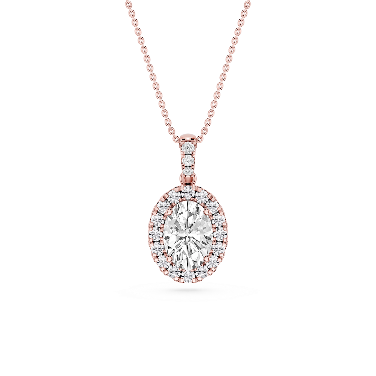 Oval Lab Grown Diamond Halo Diamond Bail Solitaire Pendant - 16 to 18 Inches