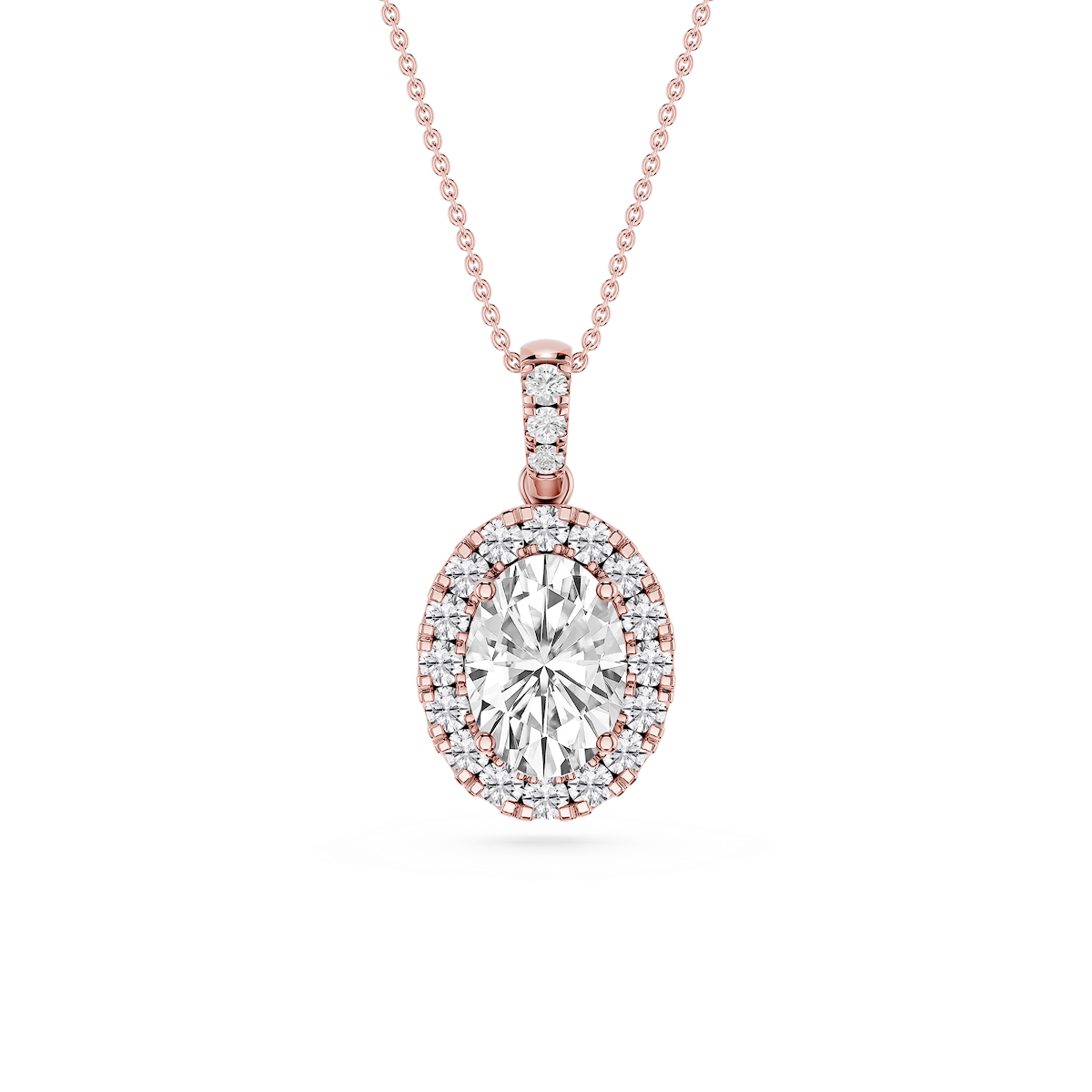 Oval Lab Grown Diamond Halo Diamond Bail Solitaire Pendant - 16 to 18 Inches