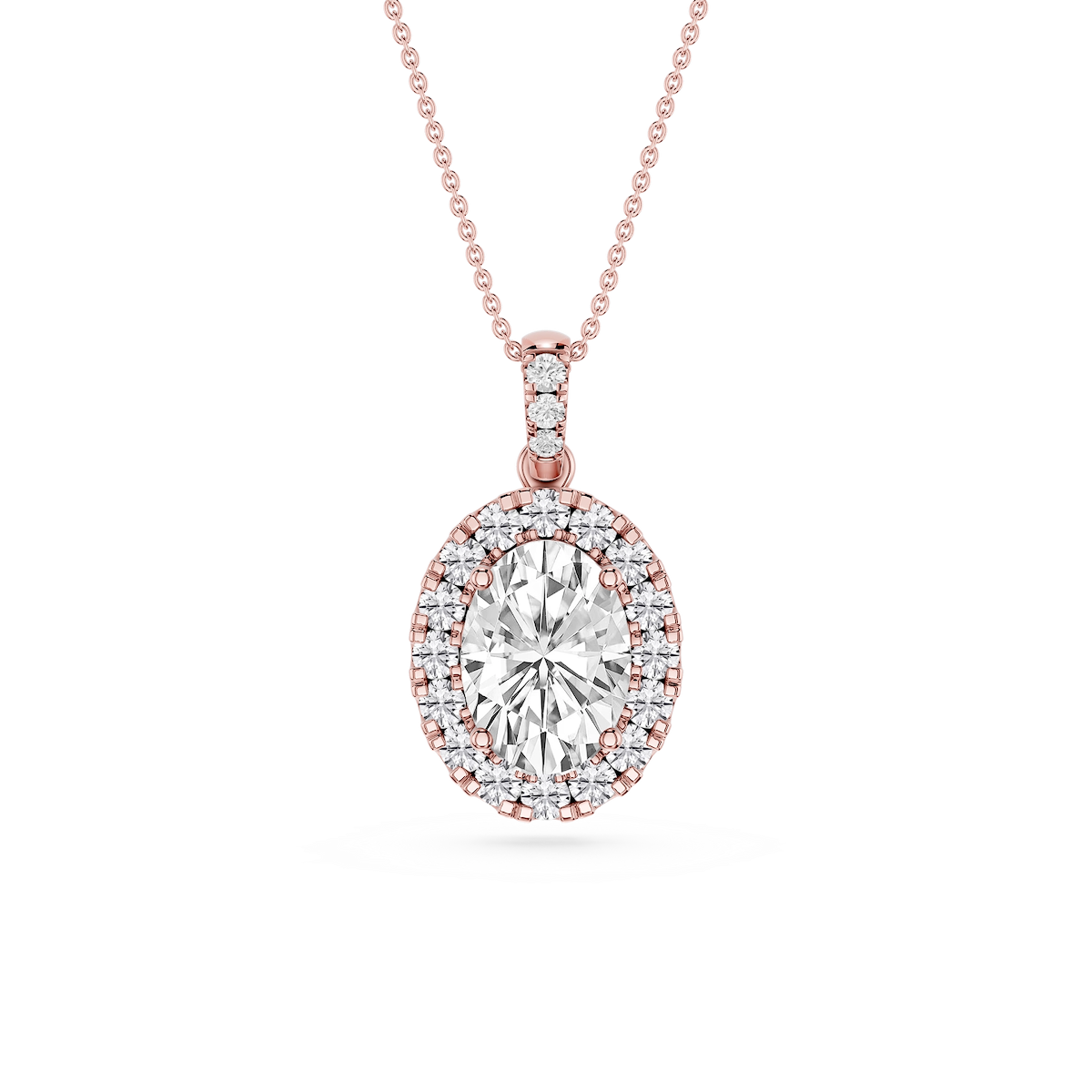 Oval Lab Grown Diamond Halo Diamond Bail Solitaire Pendant - 16 to 18 Inches