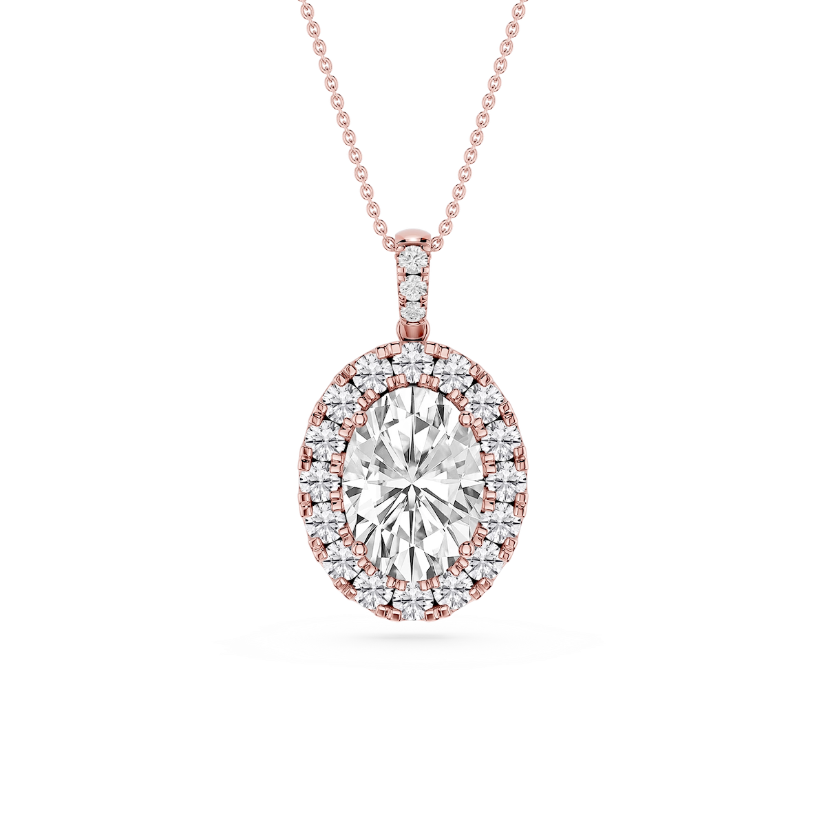 Oval Lab Grown Diamond Halo Diamond Bail Solitaire Pendant - 16 to 18 Inches