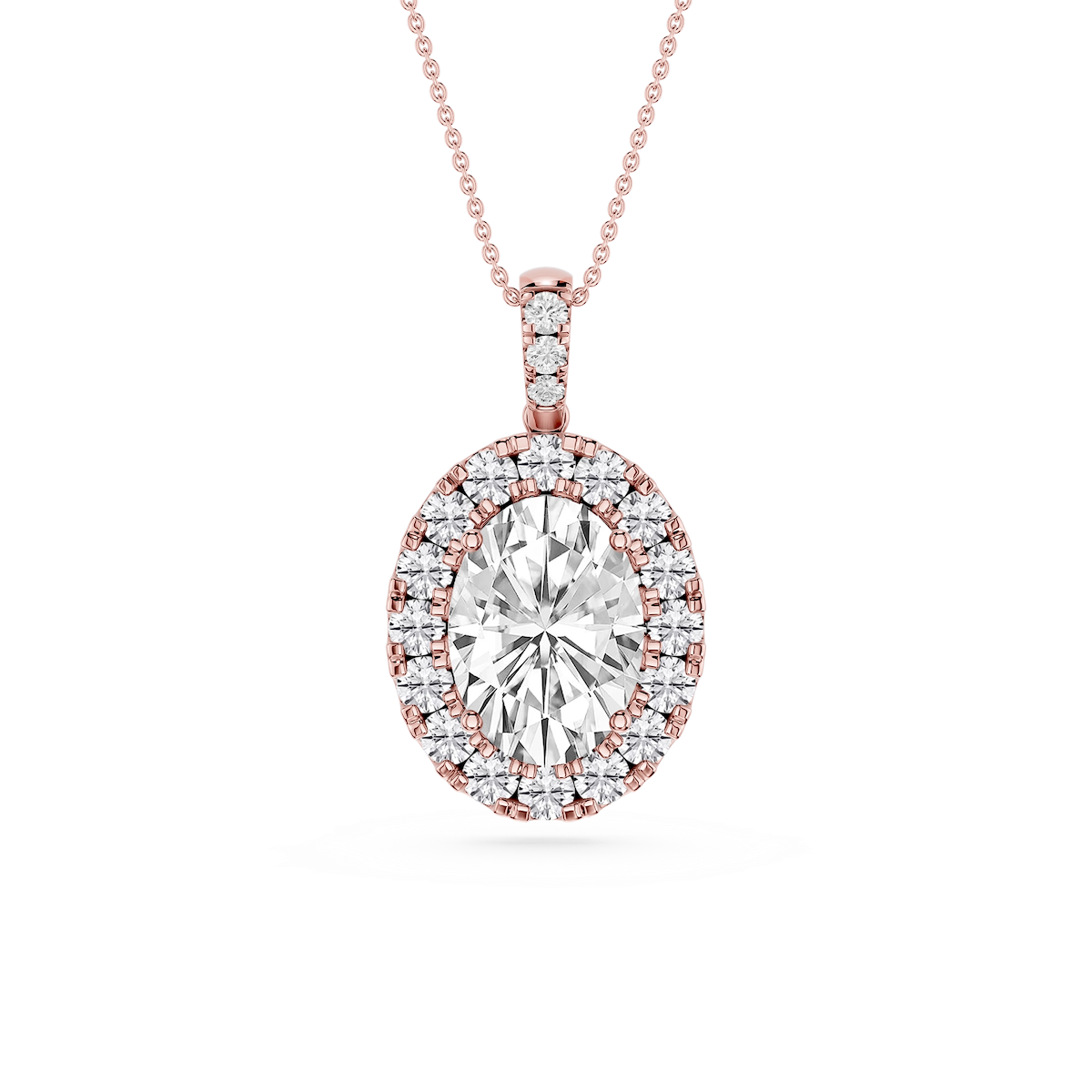 Oval Lab Grown Diamond Halo Diamond Bail Solitaire Pendant - 16 to 18 Inches