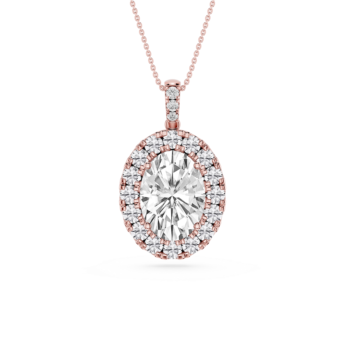 Oval Lab Grown Diamond Halo Diamond Bail Solitaire Pendant - 16 to 18 Inches