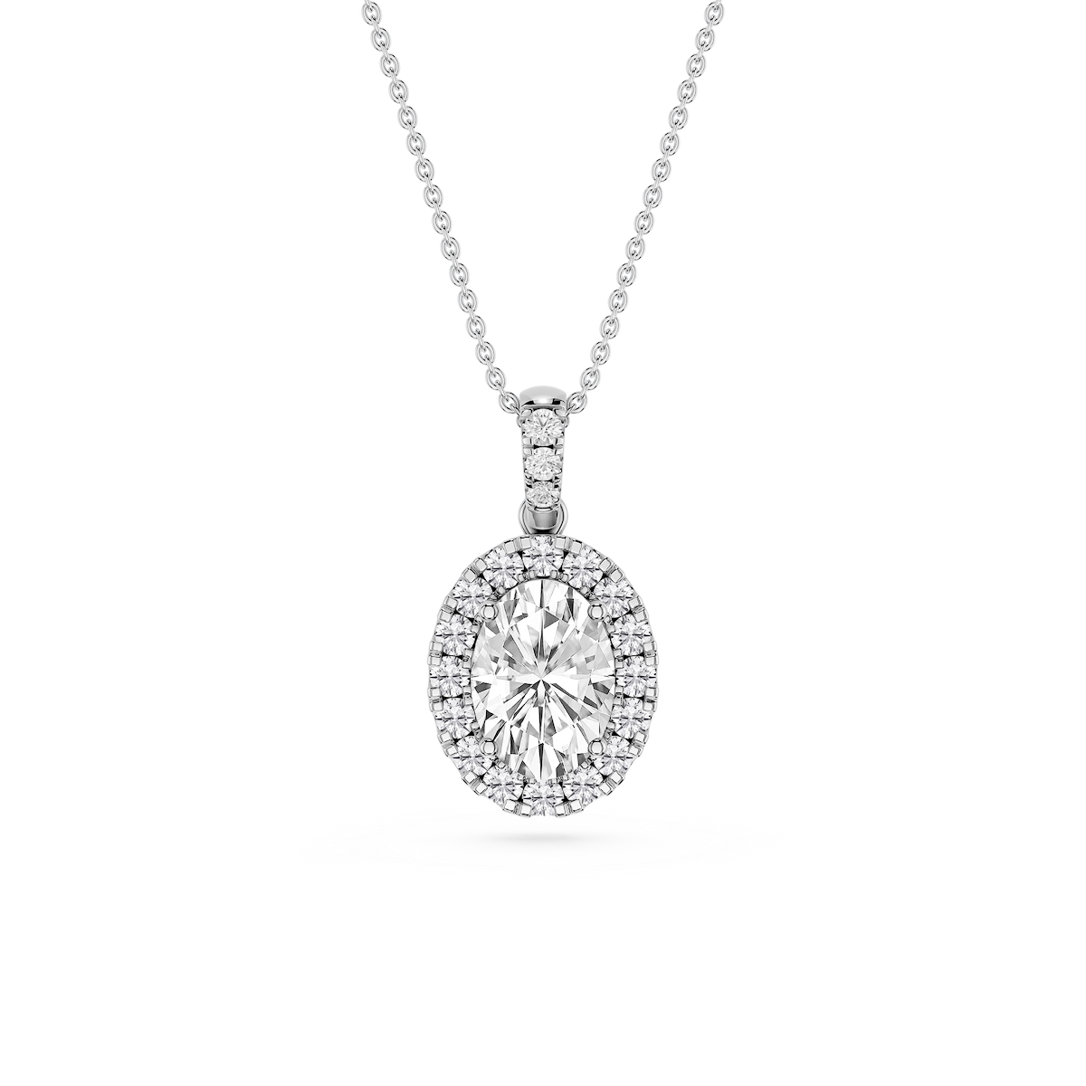 Oval Lab Grown Diamond Halo Diamond Bail Solitaire Pendant - 16 to 18 Inches