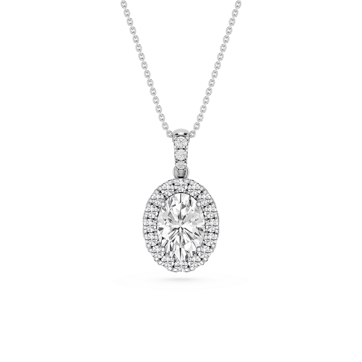 Oval Lab Grown Diamond Halo Diamond Bail Solitaire Pendant - 16 to 18 Inches