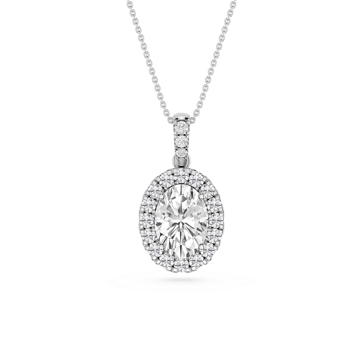 Oval Lab Grown Diamond Halo Diamond Bail Solitaire Pendant - 16 to 18 Inches