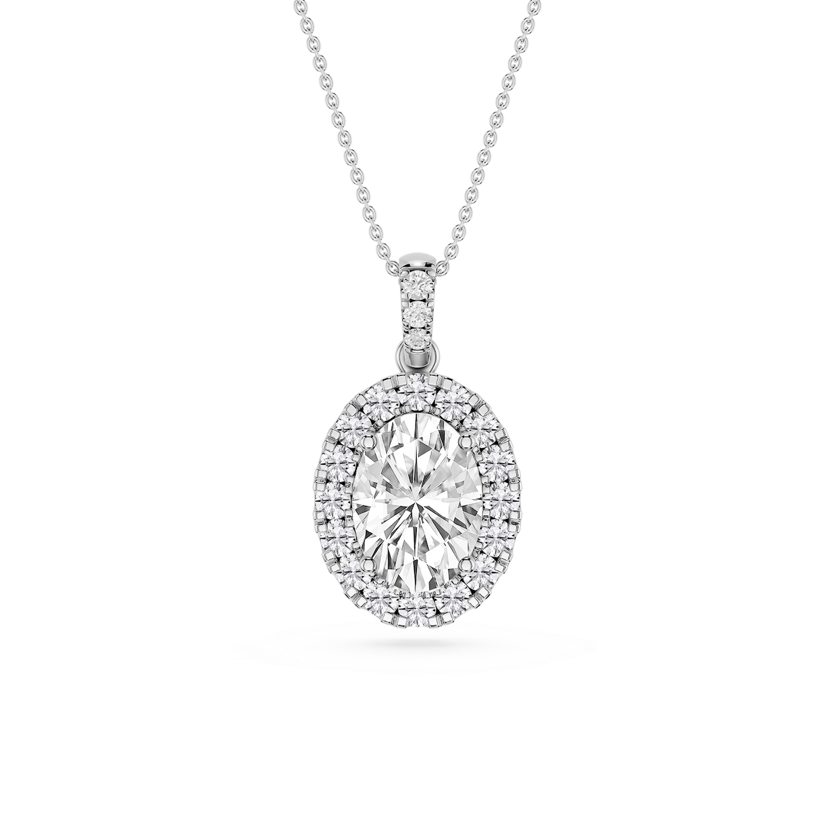 Oval Lab Grown Diamond Halo Diamond Bail Solitaire Pendant - 16 to 18 Inches