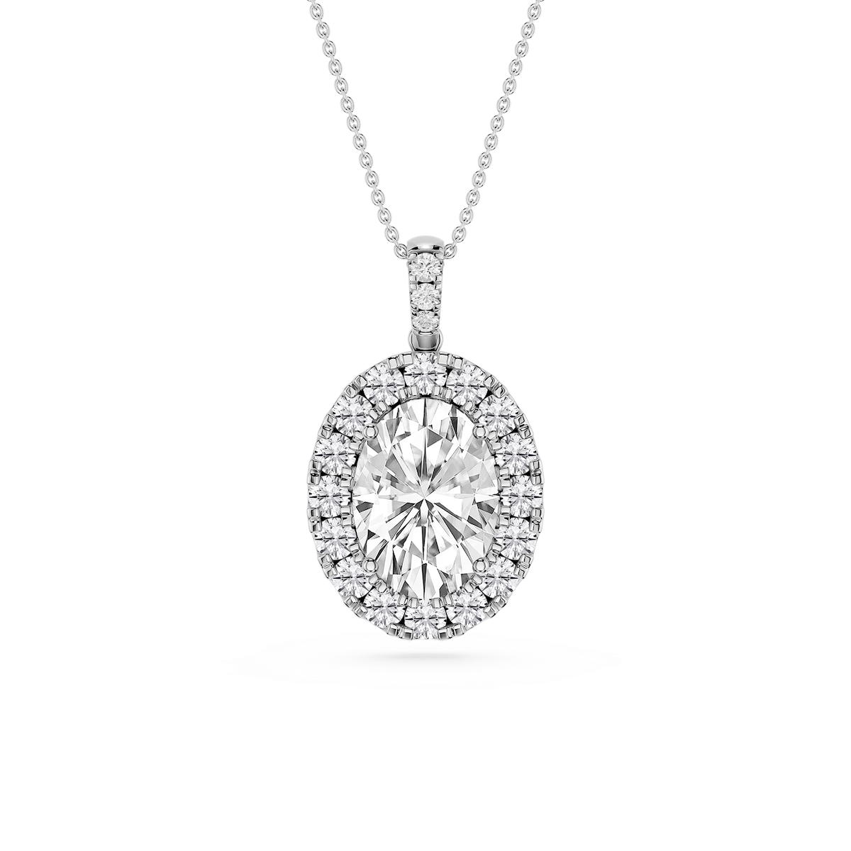 Oval Lab Grown Diamond Halo Diamond Bail Solitaire Pendant - 16 to 18 Inches