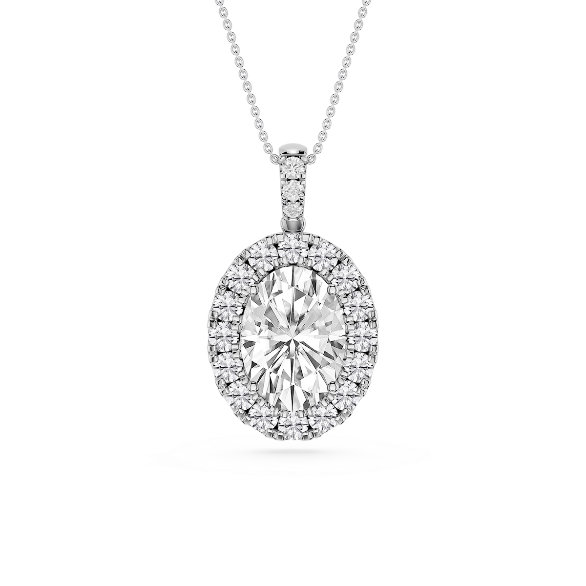 Oval Lab Grown Diamond Halo Diamond Bail Solitaire Pendant - 16 to 18 Inches
