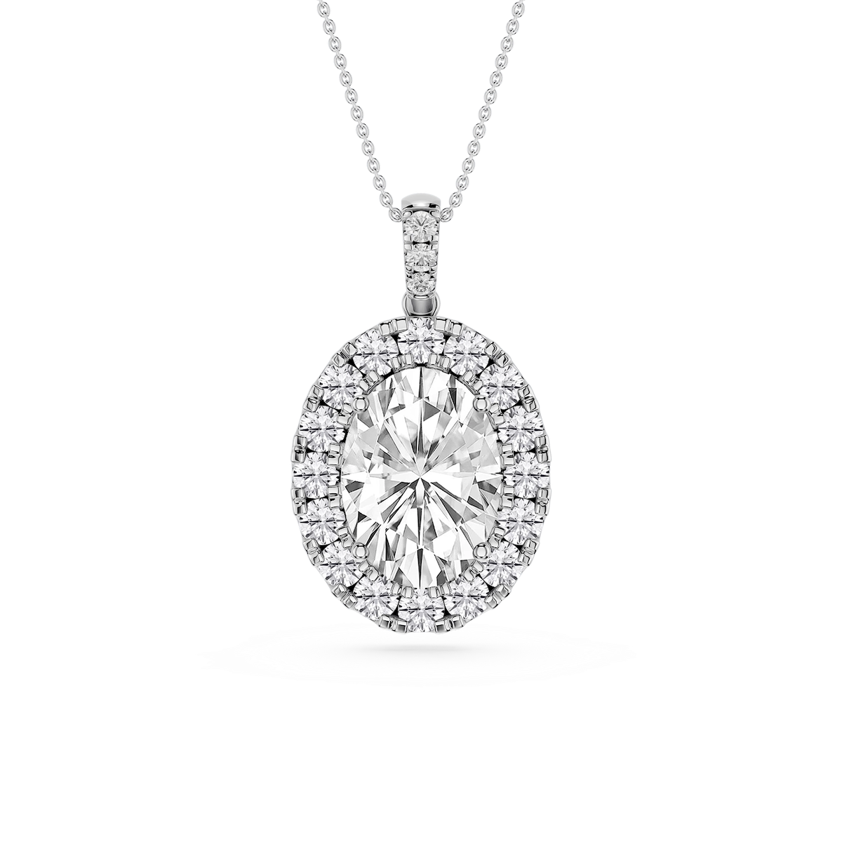 Oval Lab Grown Diamond Halo Diamond Bail Solitaire Pendant - 16 to 18 Inches