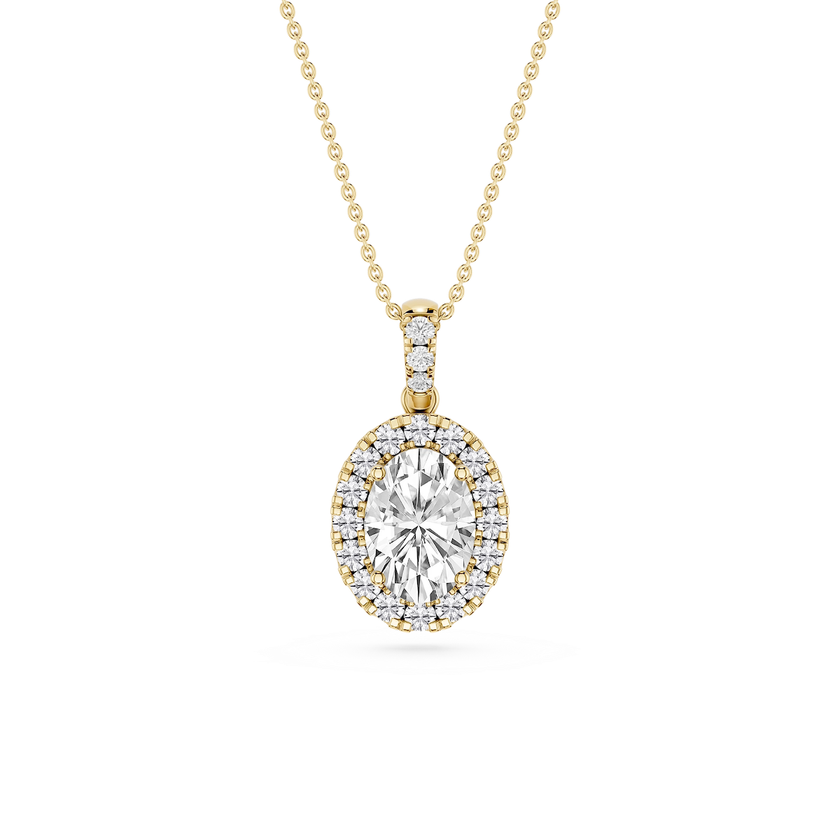 Oval Lab Grown Diamond Halo Diamond Bail Solitaire Pendant - 16 to 18 Inches